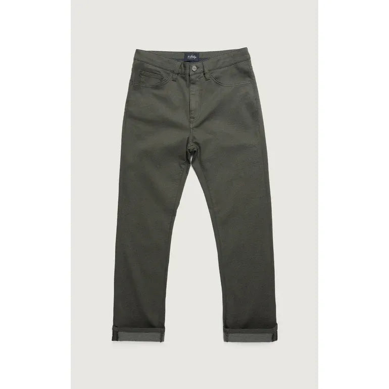 34 Heritage Courage Peat Coolmax pants in olive with rolled cuffs; breathable, moisture-wicking fabric.