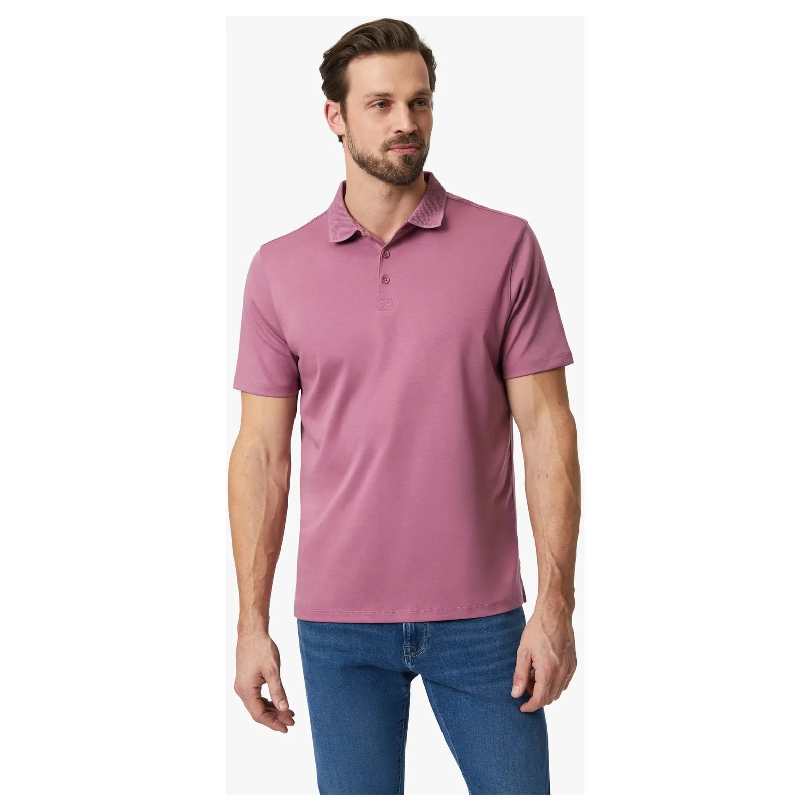 Men's 34 Heritage Polo Shirt in rosewood, featuring a three-button neckline and breathable, stylish design.