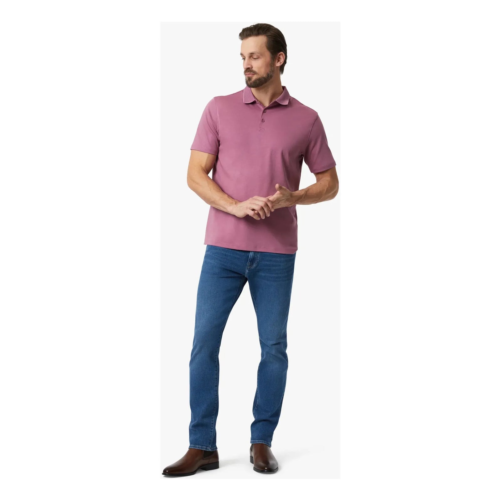 Stylish man wearing a 34 Heritage Polo Shirt with a textured collar, perfect for comfort and flair.