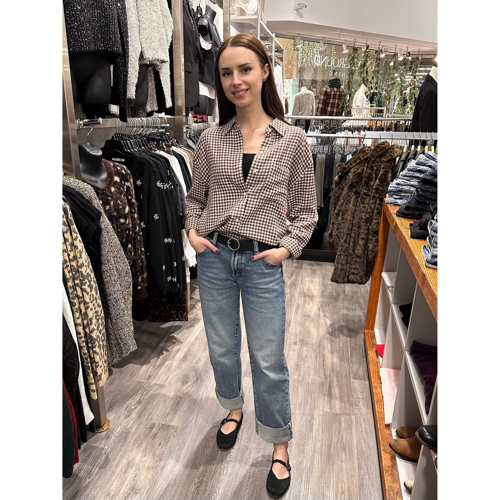 Z Supply River Plaid Button Up in Chocolate Cherry