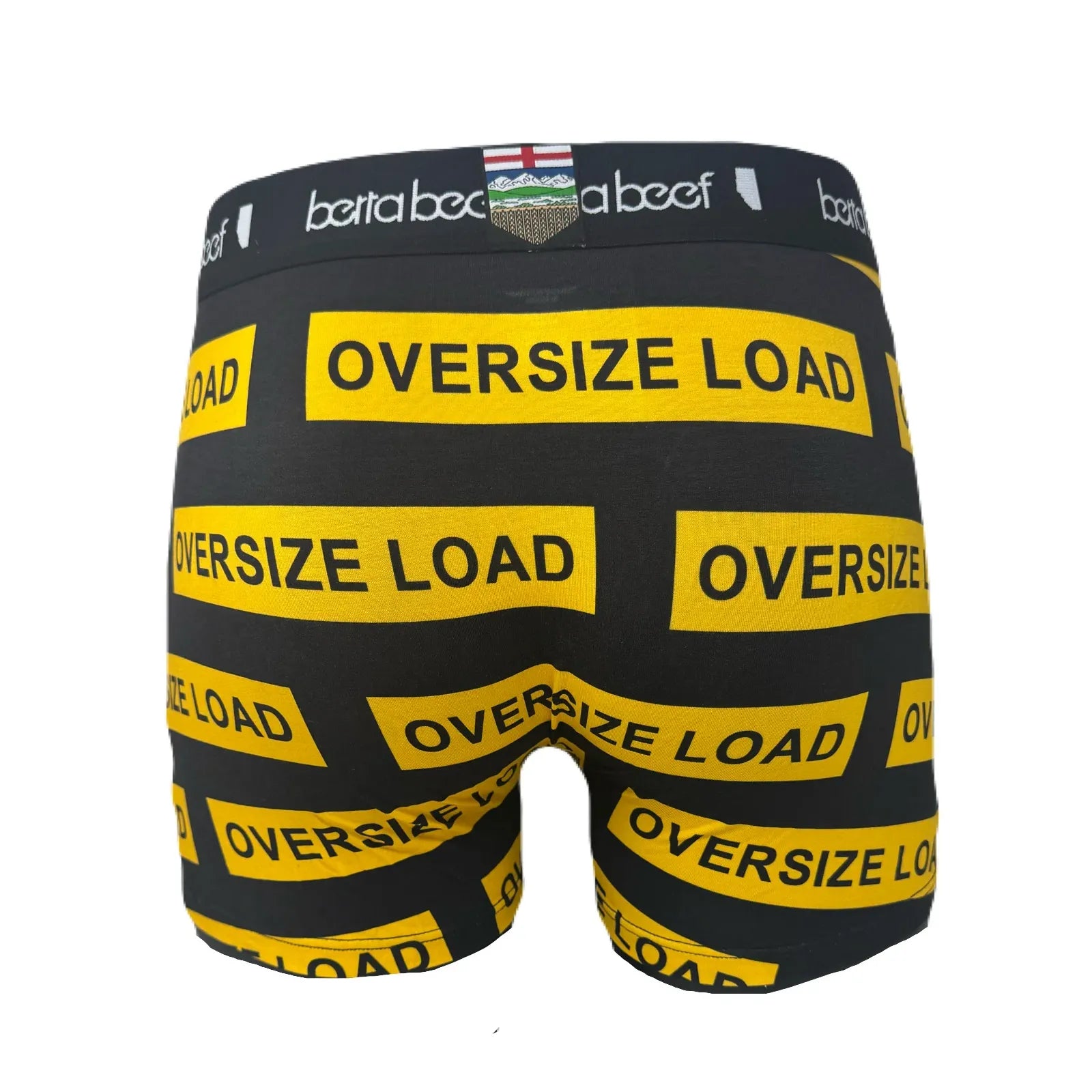 Berta Beef Oversize Load Boxer Brief with bold yellow OVERSIZE LOAD prints on black fabric