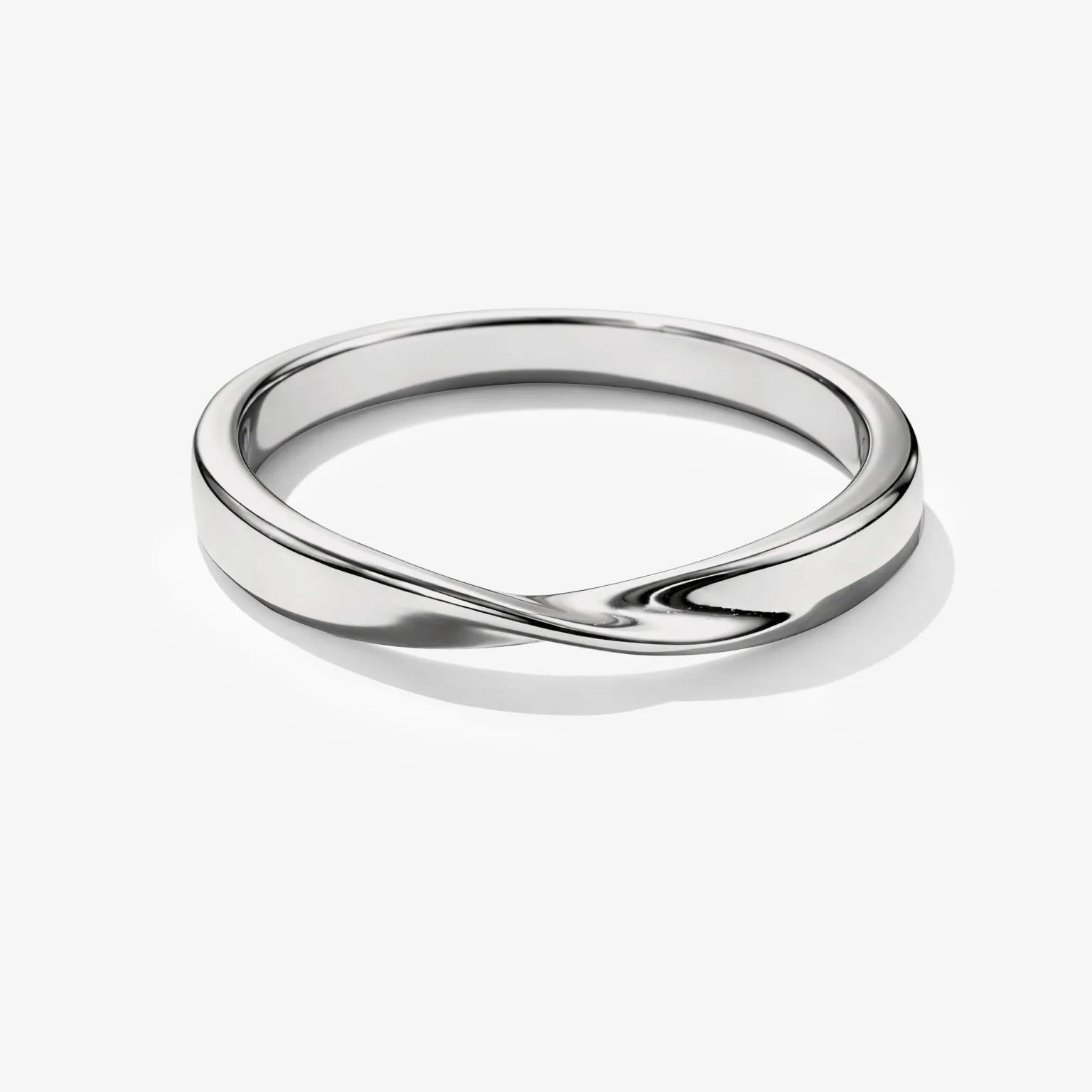 Twisted Metal Ring in silver-tone stainless steel with a sleek curved twist, hypoallergenic and elegant.