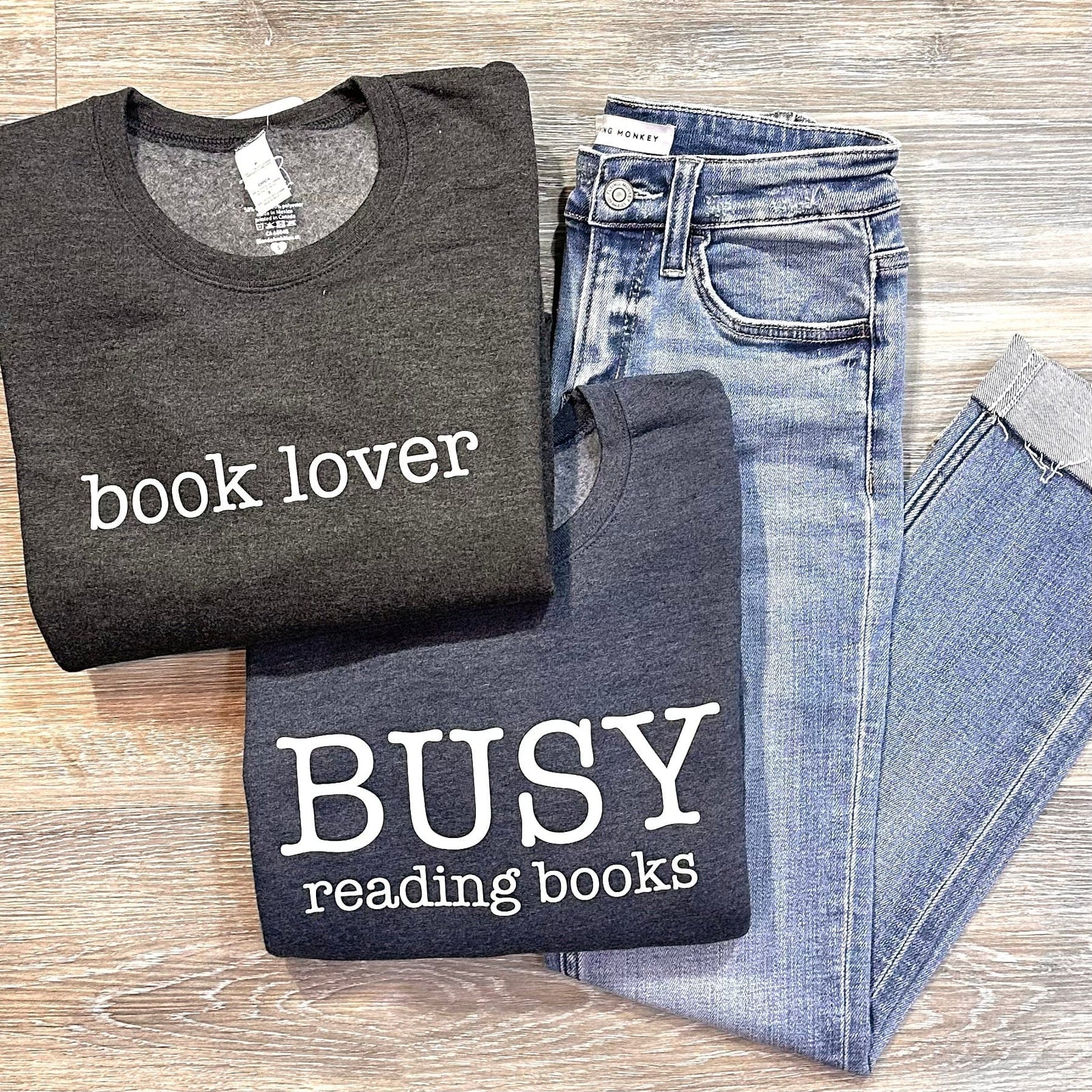 Blonde Ambition Book Lover Charcoal Crew