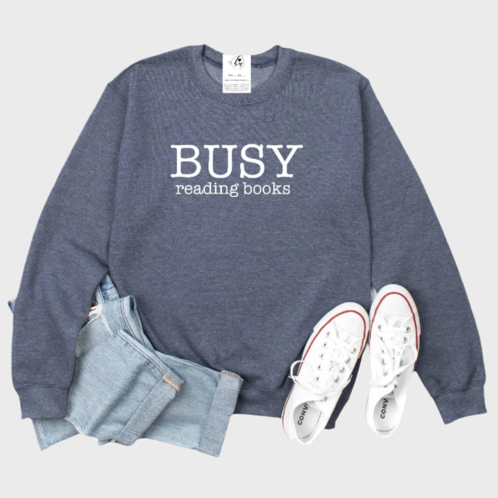 Blonde Ambition Navy / S Busy Reading Books Navy Crew