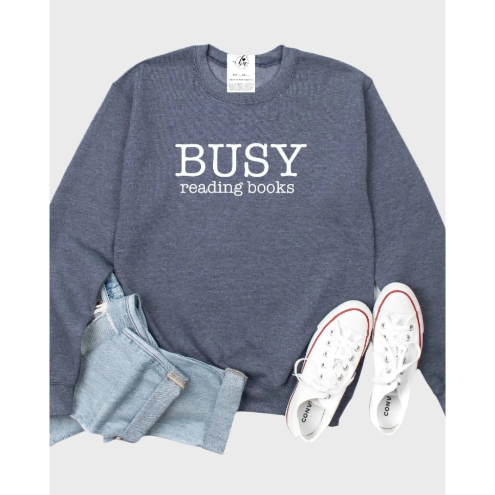 Blonde Ambition Navy / S Busy Reading Books Navy Crew