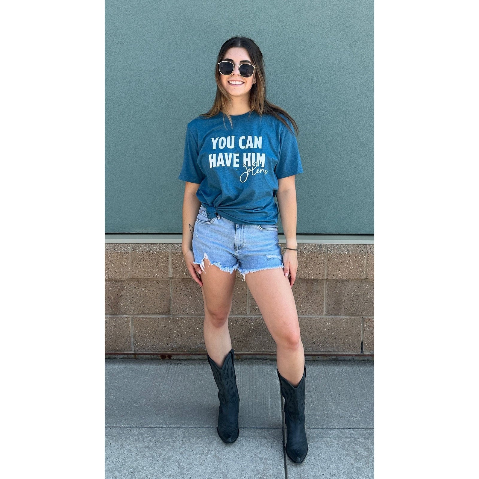 Stylish You Can Have Him T-Shirt in a relaxed fit, perfect for a casual look paired with shorts and boots.