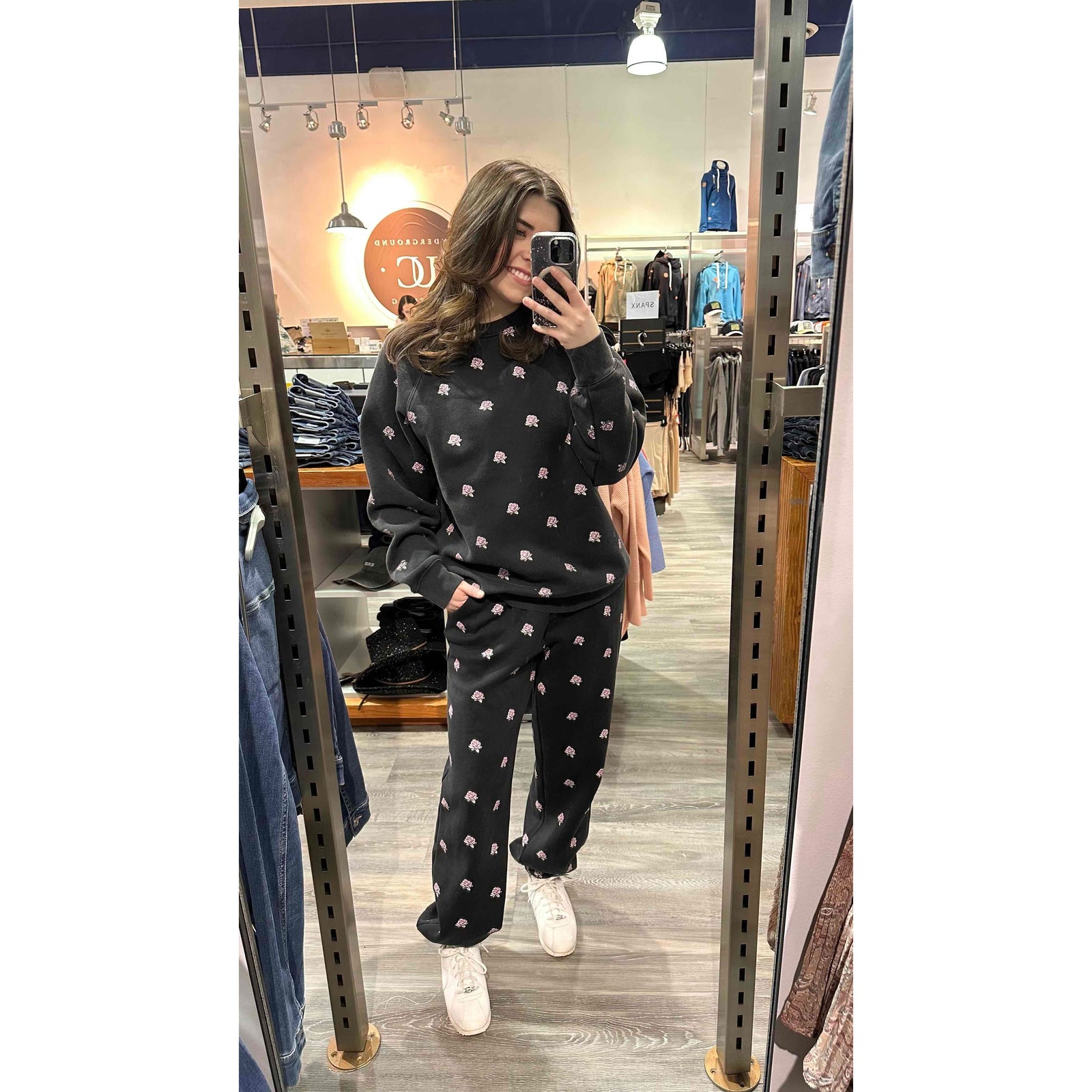 Brunette the Label All Over Flower Not Your Boyfriend's Crew showcases a stylish spring look with an oversized fit.