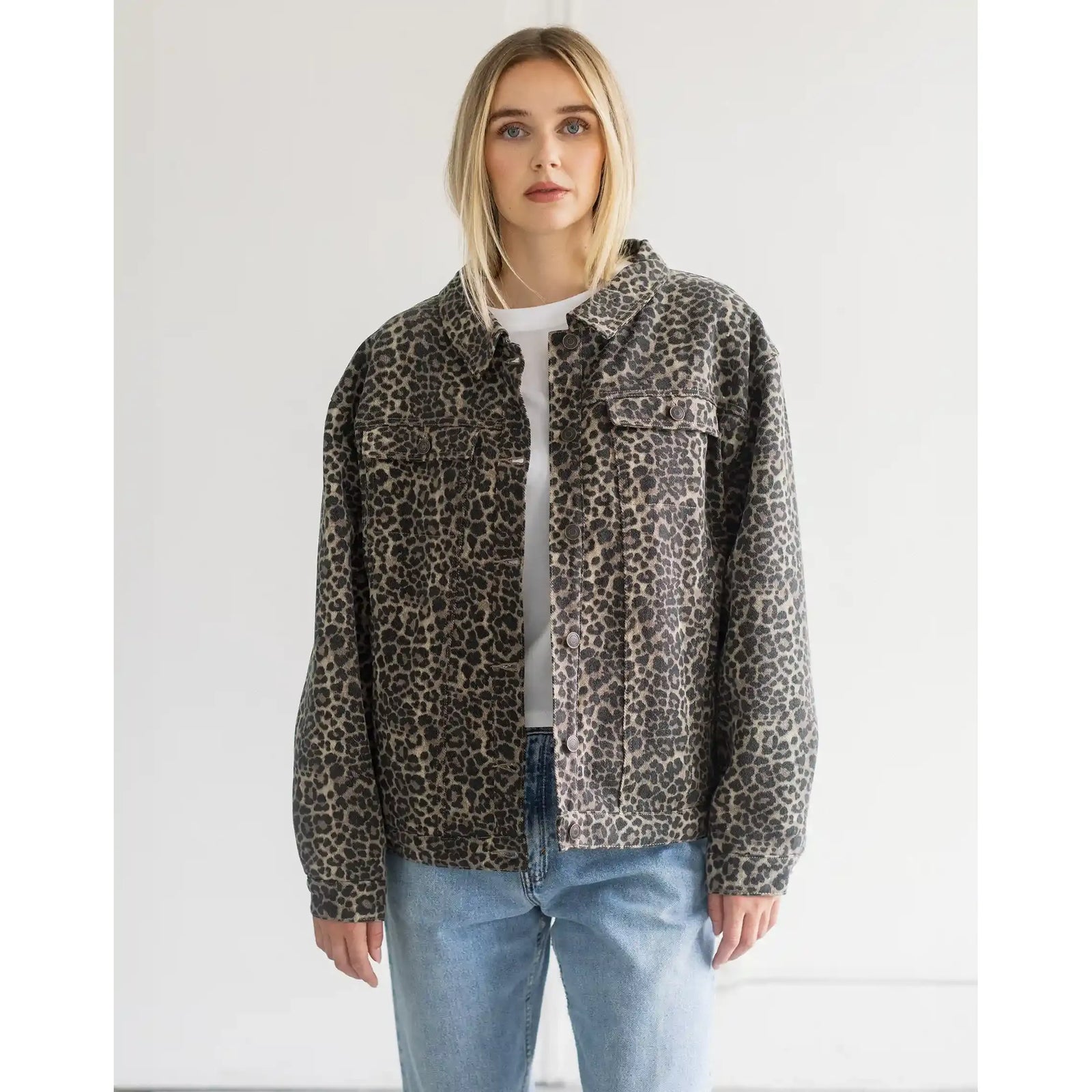 Brunette the Label Leopard Denim Jacket