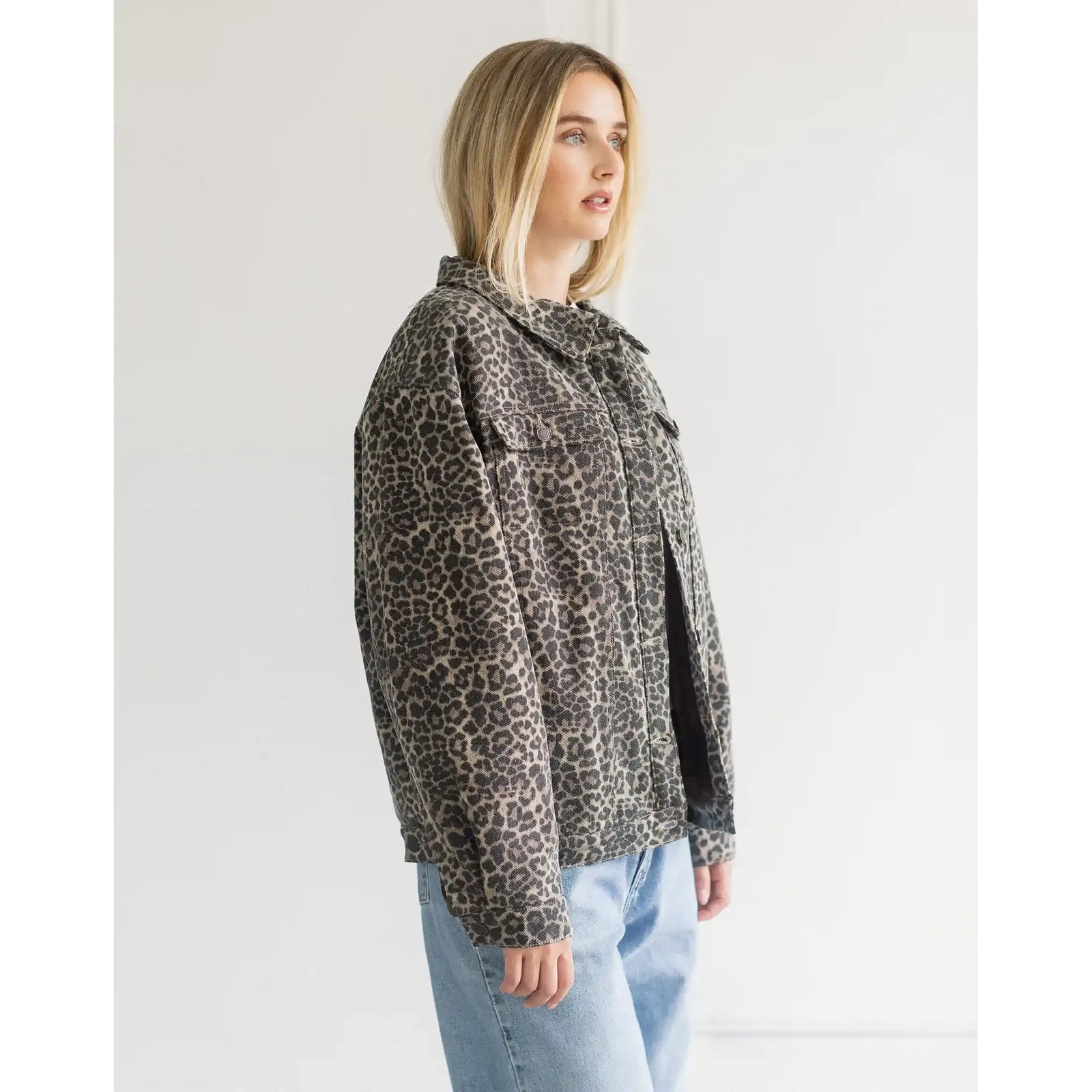 Brunette the Label Leopard Denim Jacket
