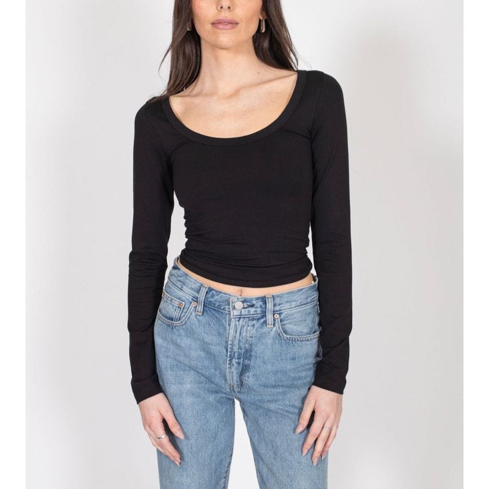 Brunette the Label Black / XS-S Brunette the Label Long Sleeve Scoop Neck Top
