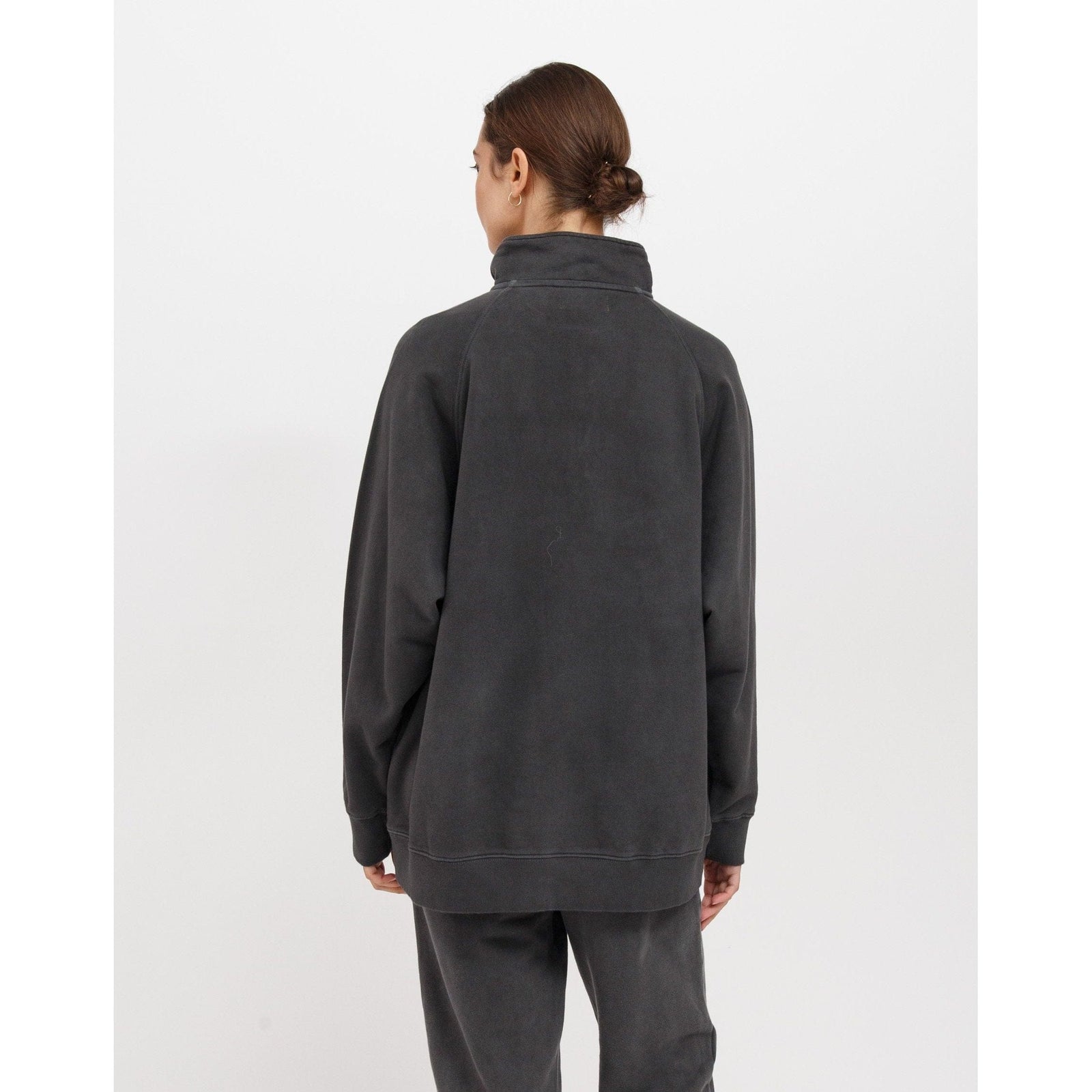Brunette the Label Not Your Boyfriend's 1/2 Zip back view in charcoal fleece pullover.