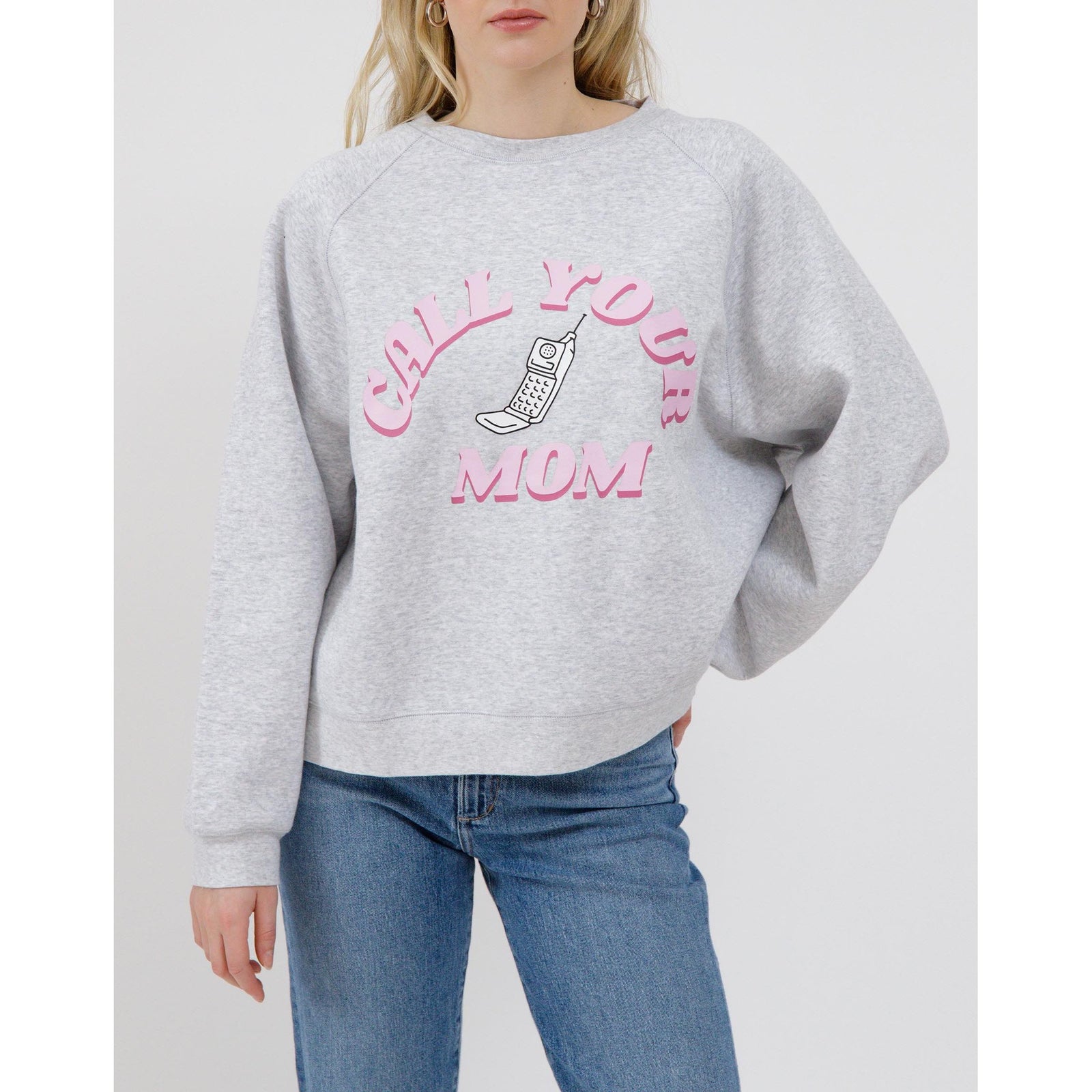 Cozy up in the Brunette the Label Call Your Mom Crew, perfect for Mother's Day and staying connected with mom.