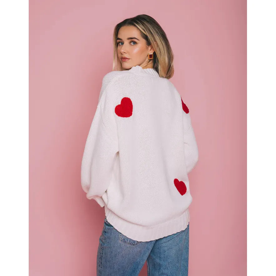 Brunette the Label All Over Heart Oversized Cardigan