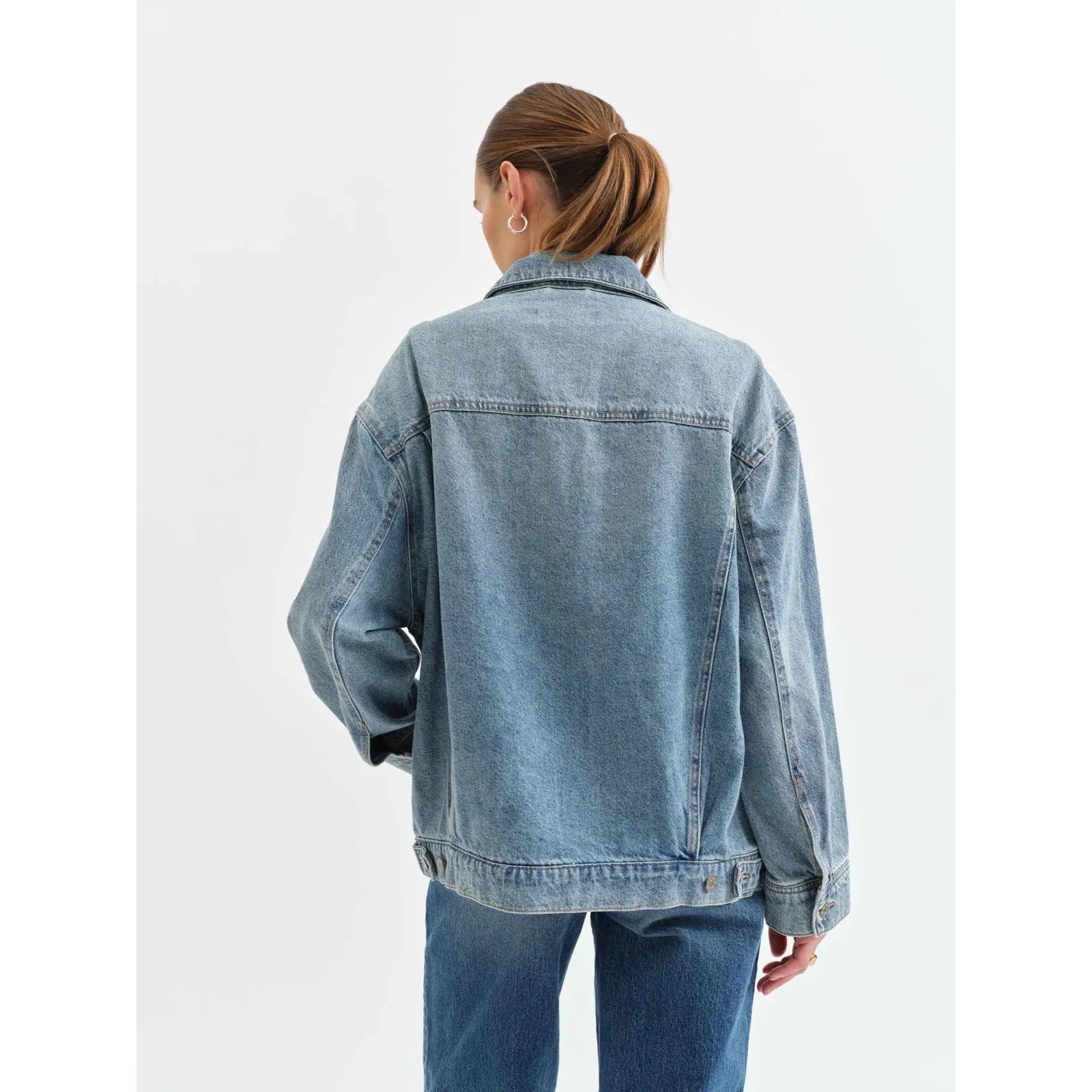 Daze Beau Boyfriend Denim Jacket in Later showcases an oversized style perfect for any outfit with its chic design.