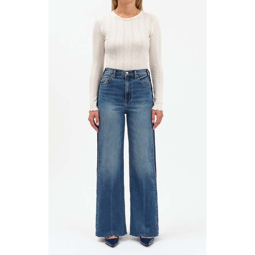 Daze Far Out high-rise wide-leg jeans with black tuxedo stripes