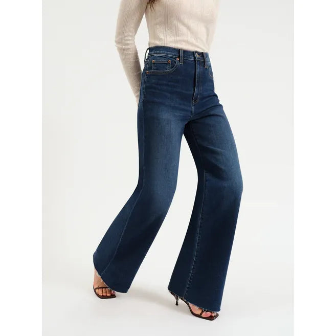 Daze Far Out High Rise Wide Leg Waterfall jeans in dark indigo with twisted seams.
