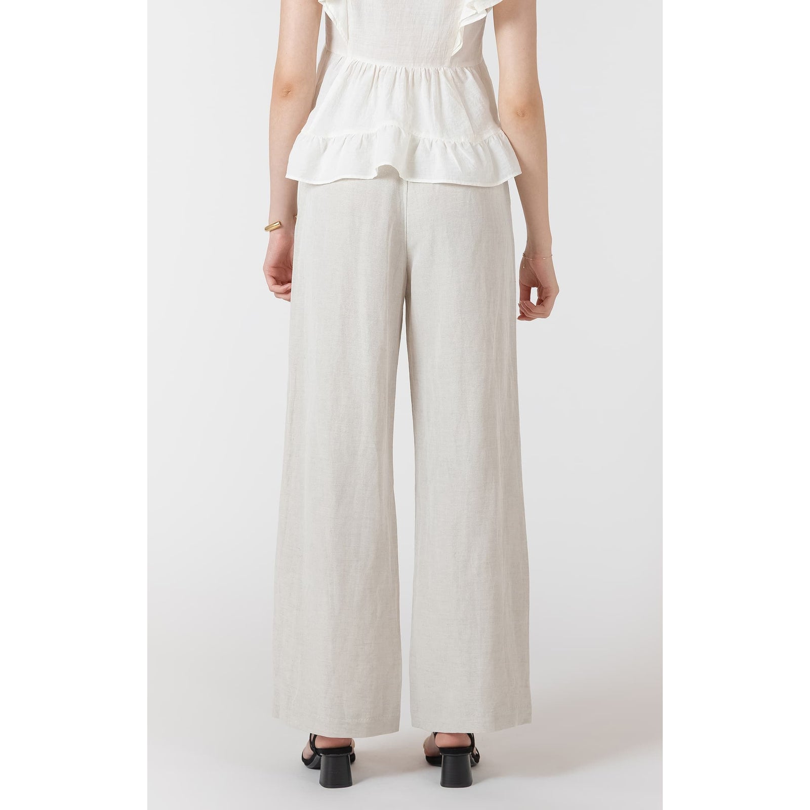 Dex Drawstring Elastic Waist Pants in lightweight linen with a back elastic, relaxed flowy wide-leg fit.