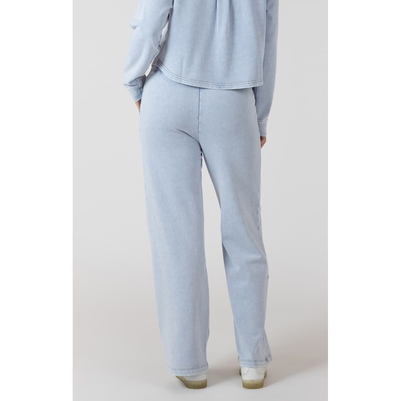 Dex Knit Lounge Pant in light blue knit fabric, back view, relaxed-fit lounge pants.