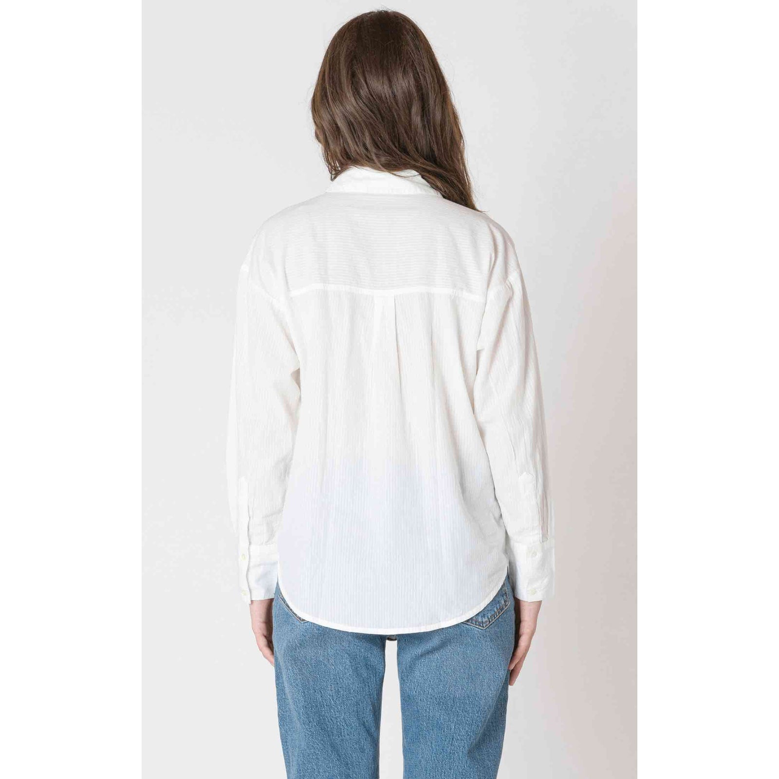 Dex Textured Button Front Shirt in crisp white with subtle texture and a chest pocket.