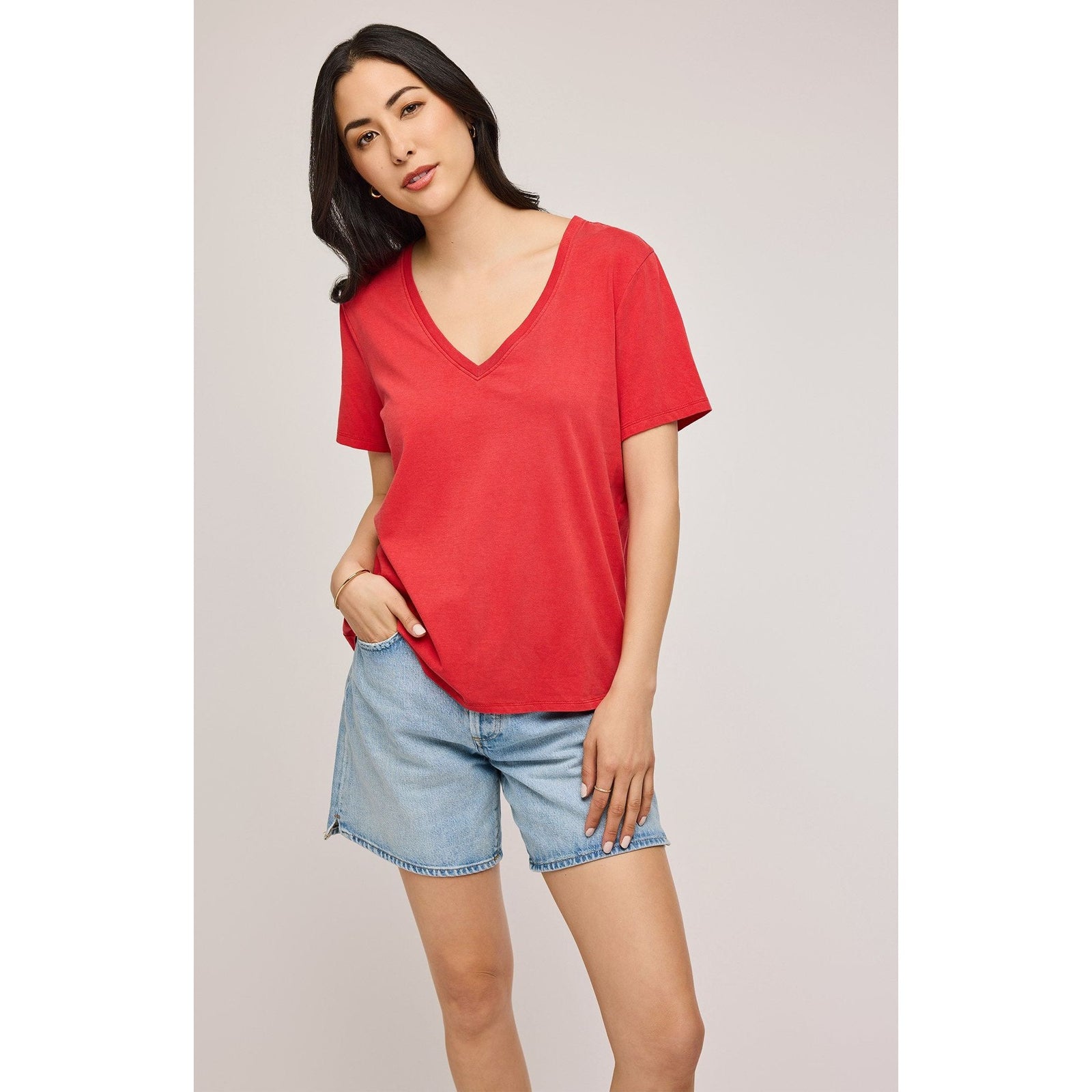 Elevate your style with the Gentle Fawn Jennifer Top, a chic red V-neck perfect for summer outings.