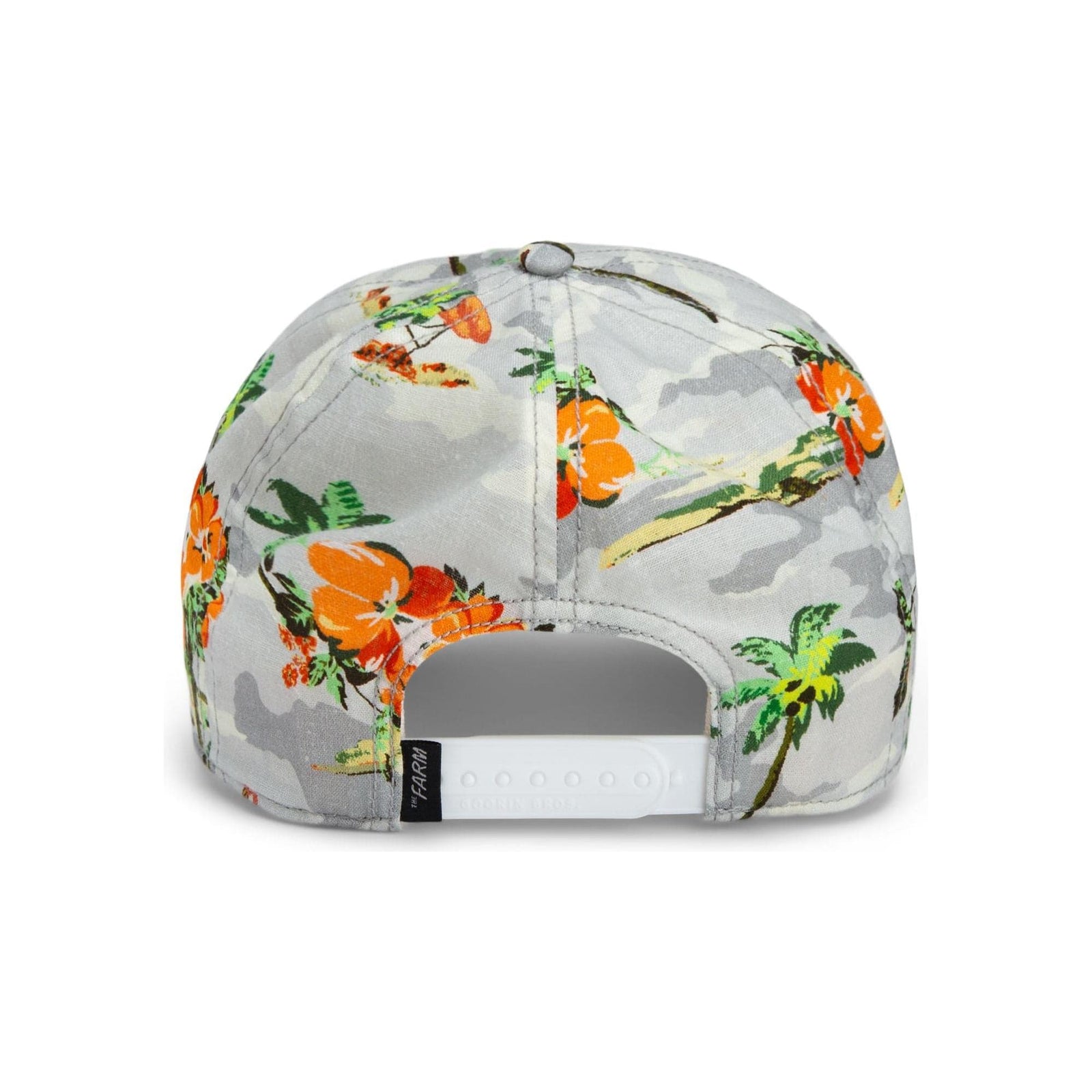Goorin Nailed It Trucker Hat features island camo and vibrant flowers, perfect for a laid-back vacation vibe.