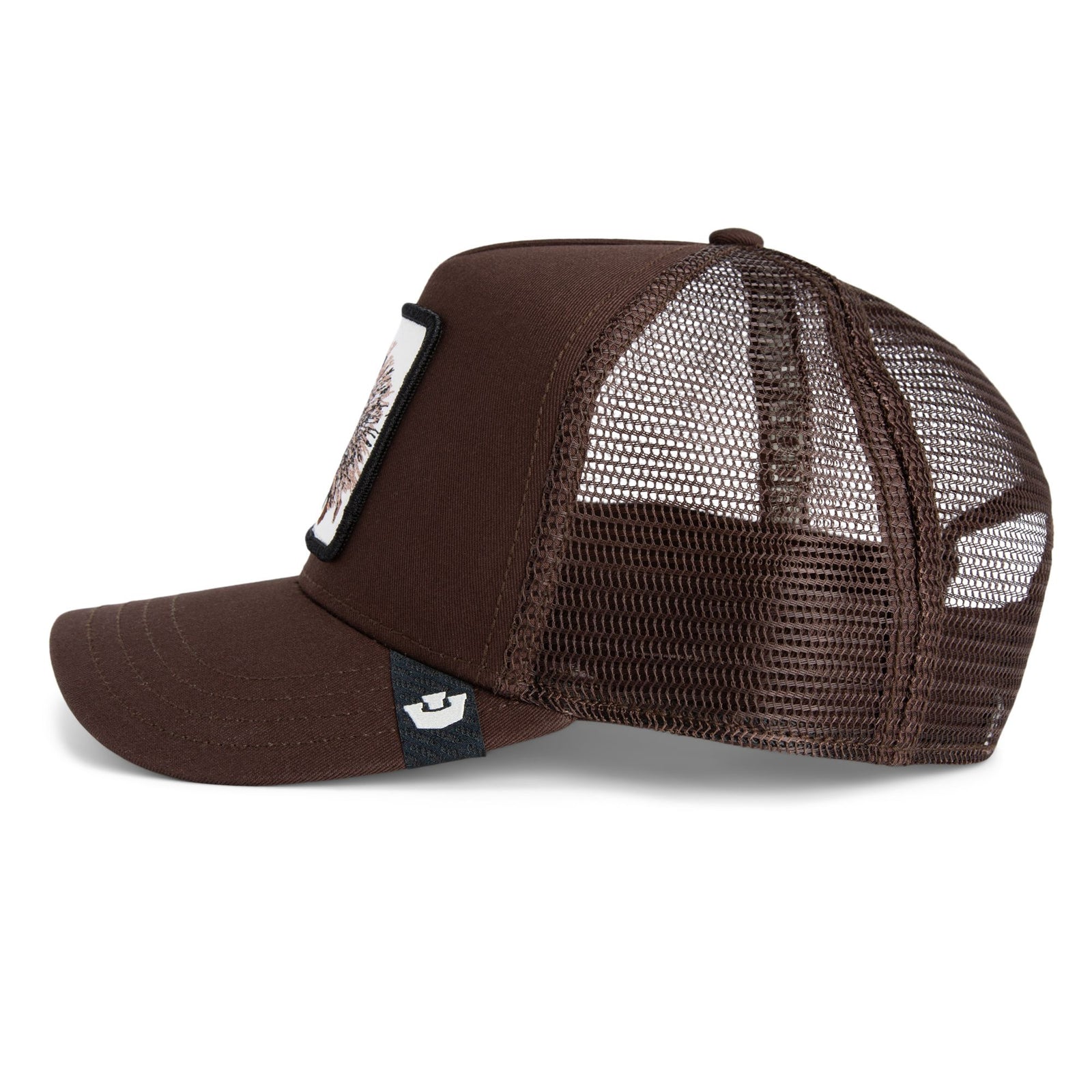 Goorin Prick Trucker Hat by Goorin Bros. Brown mesh-back trucker cap with front patch.
