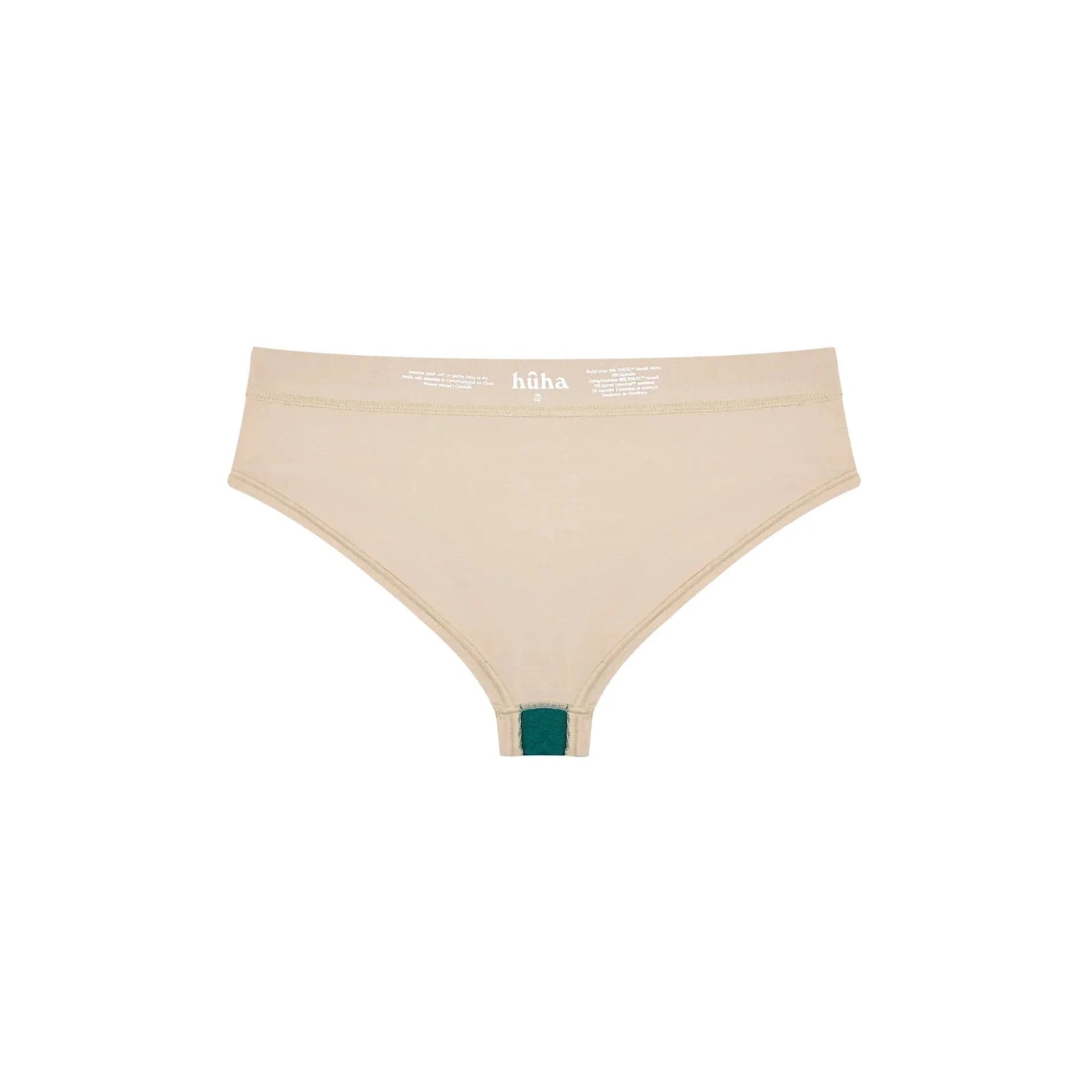 HuHa Cheeky Mineral Undies - beige TENCEL Modal body-contouring underwear with green gusset patch
