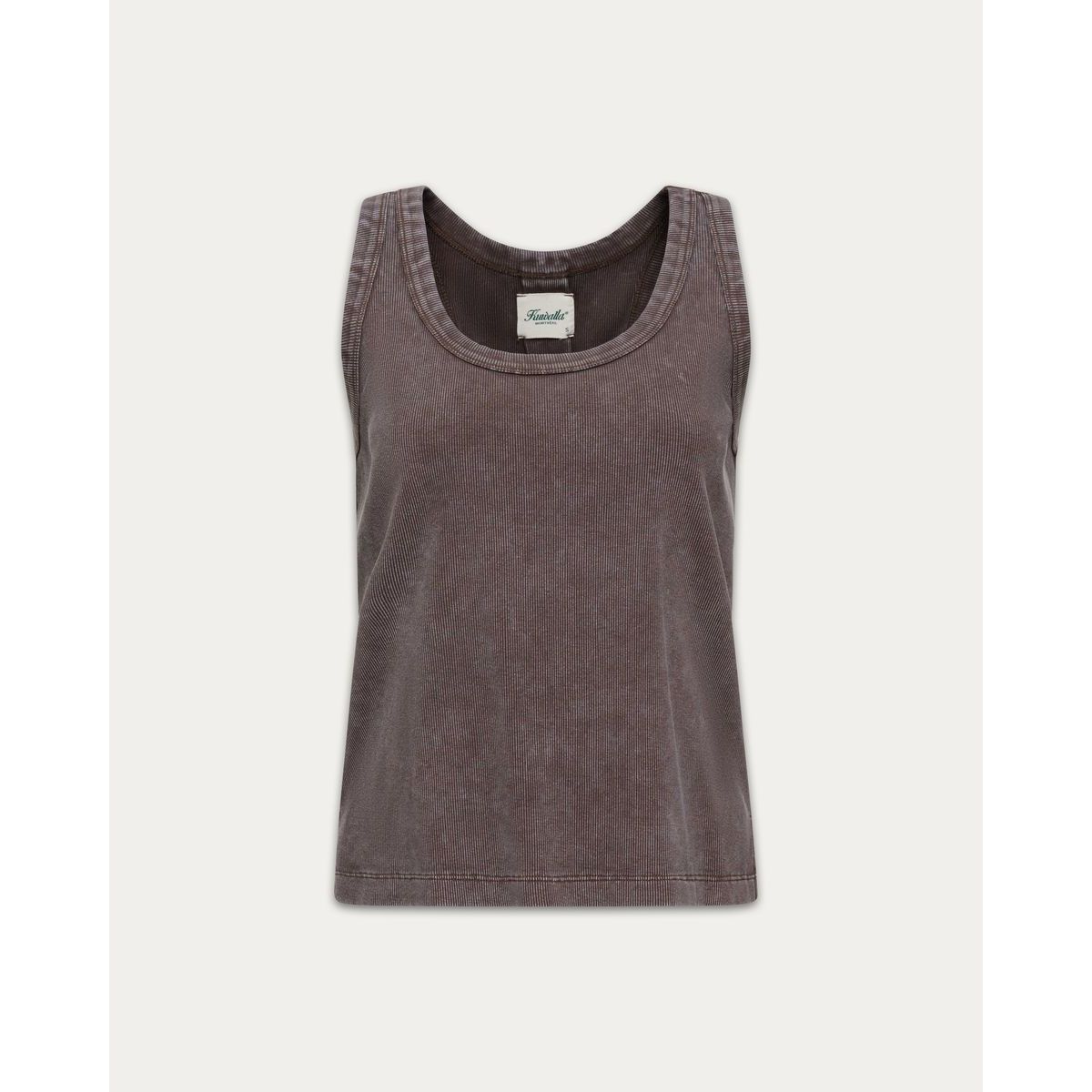 Kuwalla Lia Relaxed Tank in gray ribbed fabric, relaxed-fit sleeveless top ideal for summer layering.