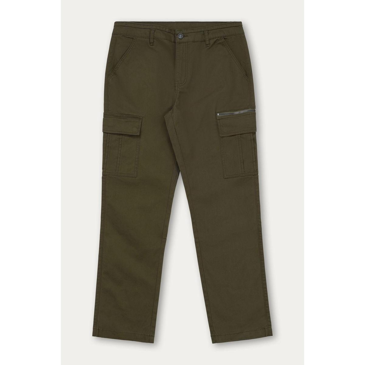 Kuwalla Loose Cargo Trouser olive color with relaxed fit, roomy cargo pockets and a zip pocket.