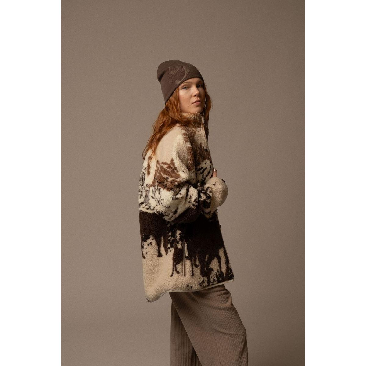 Kuwalla Printed Sherpa Fleece Jacket Desert Stallion — unisex plush fleece with print and pockets.