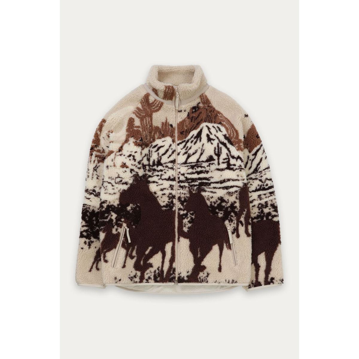 Kuwalla Printed Sherpa Fleece Jacket Desert Stallion by Kuwalla: plush fleece with horse print and zip pockets