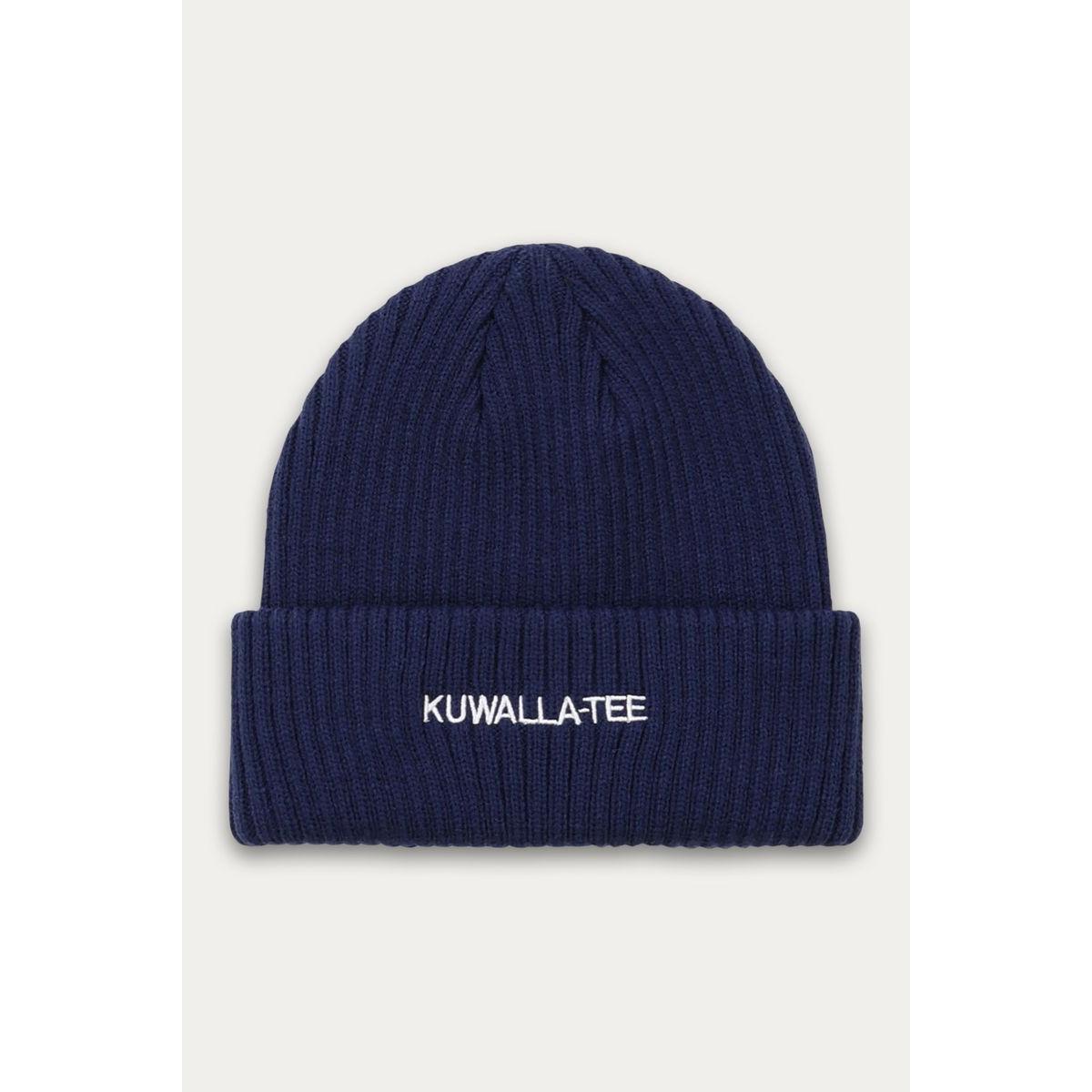 Kuwalla Essential Beanie in navy; 100% acrylic rib knit with Kuwalla Tee embroidery.
