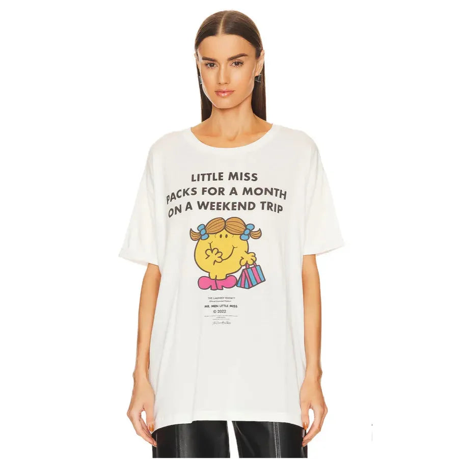 Laundry Room Little Miss Weekend Trip Crew tee in white with Little Miss graphic.