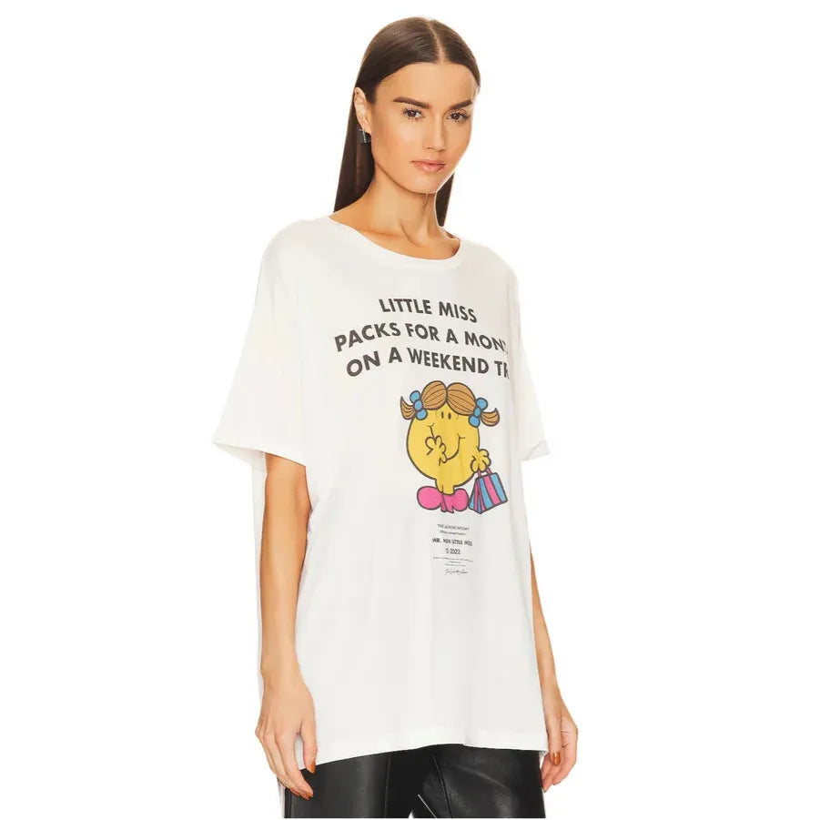 Laundry Room Little Miss Weekend Trip Crew tee in white with Little Miss graphic.