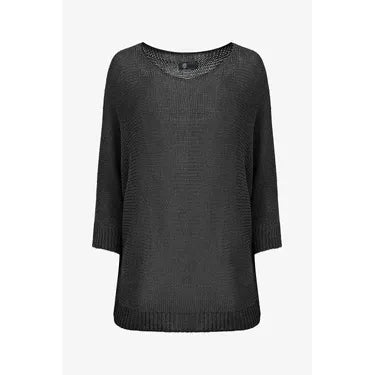 M Made in Italy Pullover Sweater in charcoal knit, 50% cotton and 50% acrylic, breathable soft comfort.