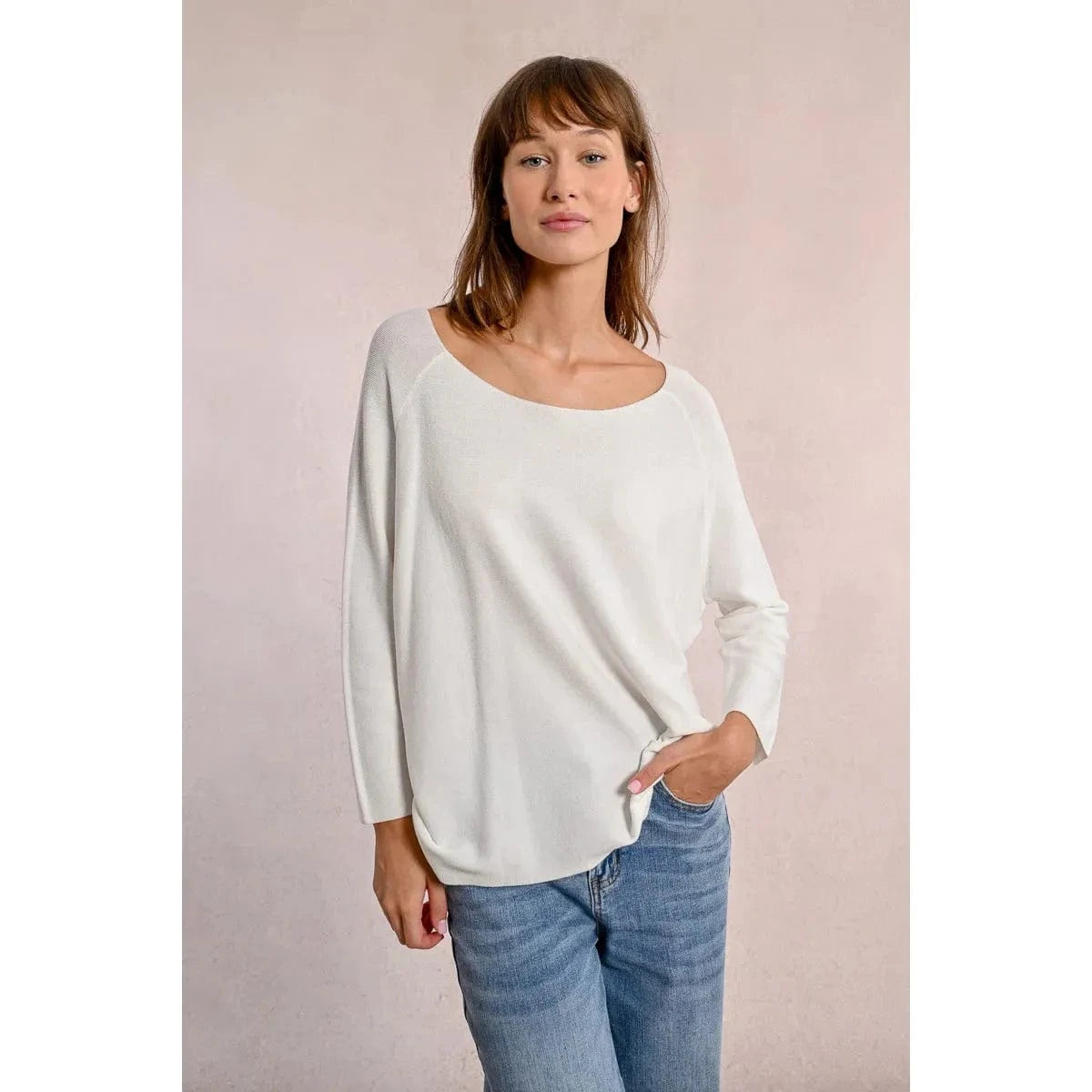 Cozy up in the Molly Bracken Long Sleeve Sweater, featuring a wide boat neckline and relaxed fit for cooler days.
