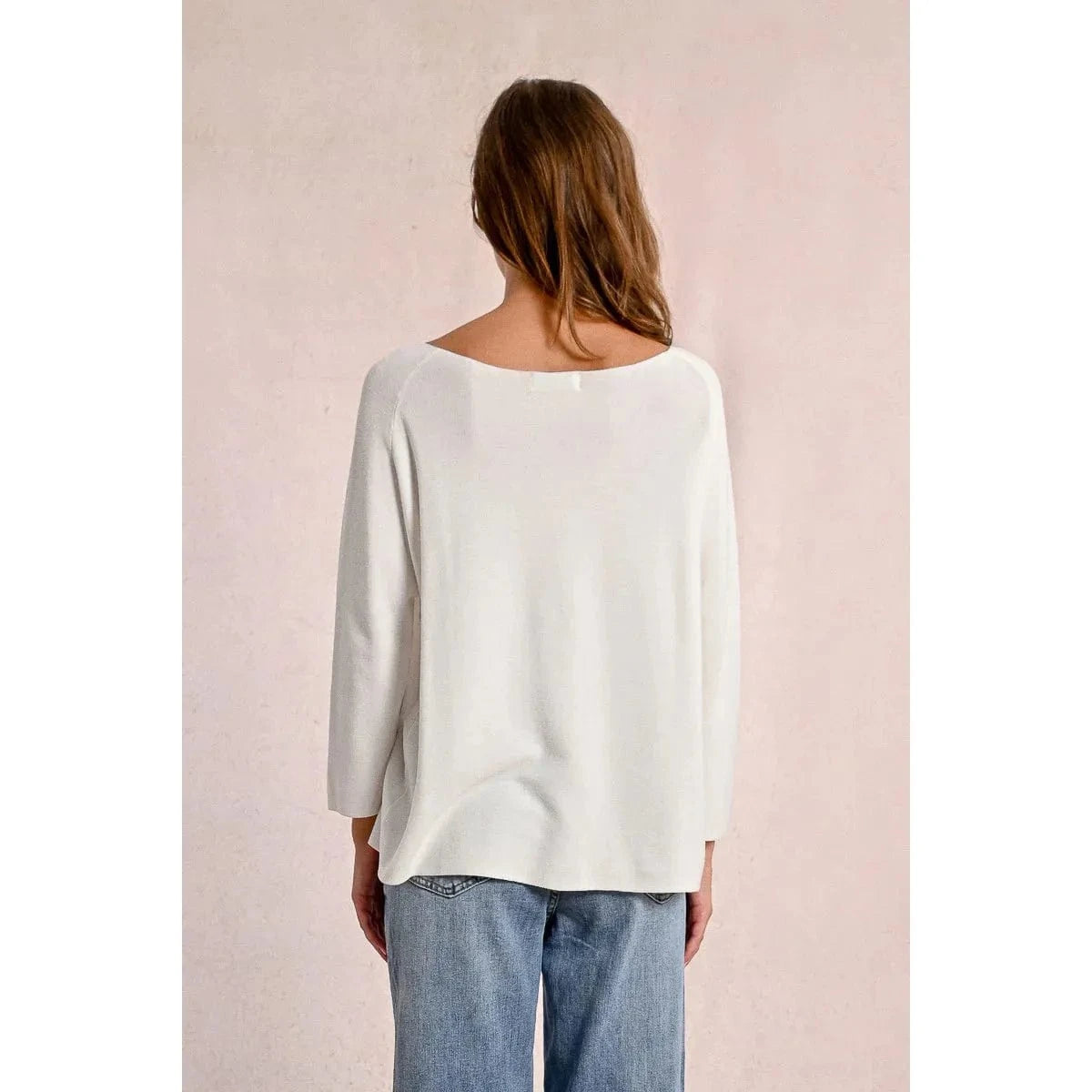 Cozy Molly Bracken Long Sleeve Sweater in ecru, featuring a wide boat neckline and relaxed fit for stylish comfort.