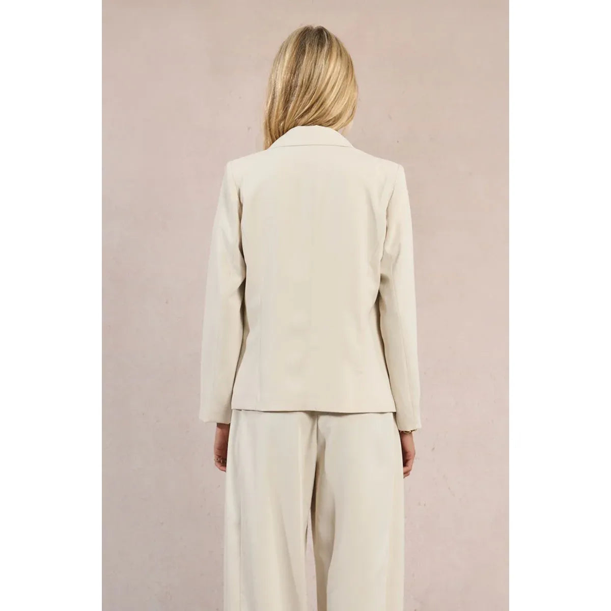Cream Molly Bracken Straight Blazer with matching pants, back view highlighting tailored silhouette.