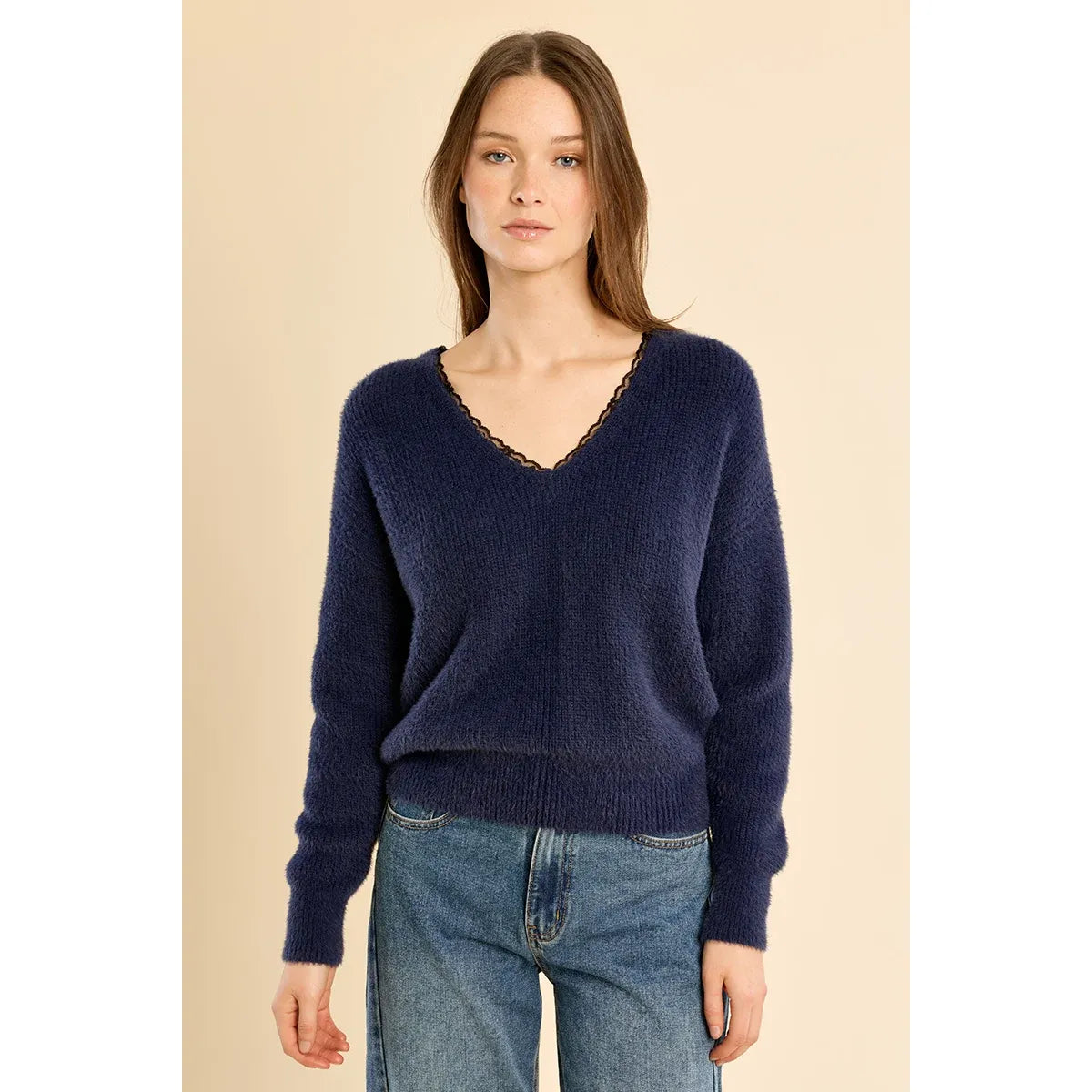 Molly Bracken V-Neck Sweater w/Lace Detail