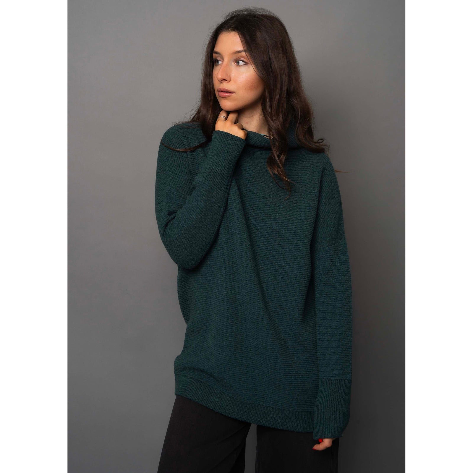 Ottoman Mock Neck Sweater by RD Style in hunter green, a versatile year-round top for all outfits.