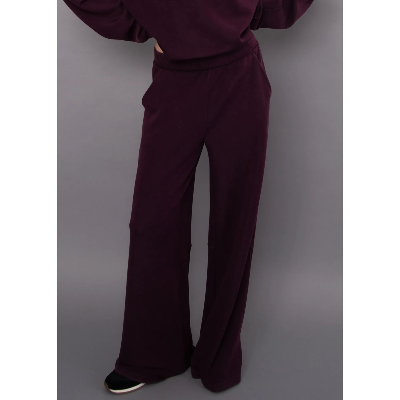 Phyllis soft knit mineral wash pull-on pants in deep burgundy with a relaxed fit and elastic waistband.