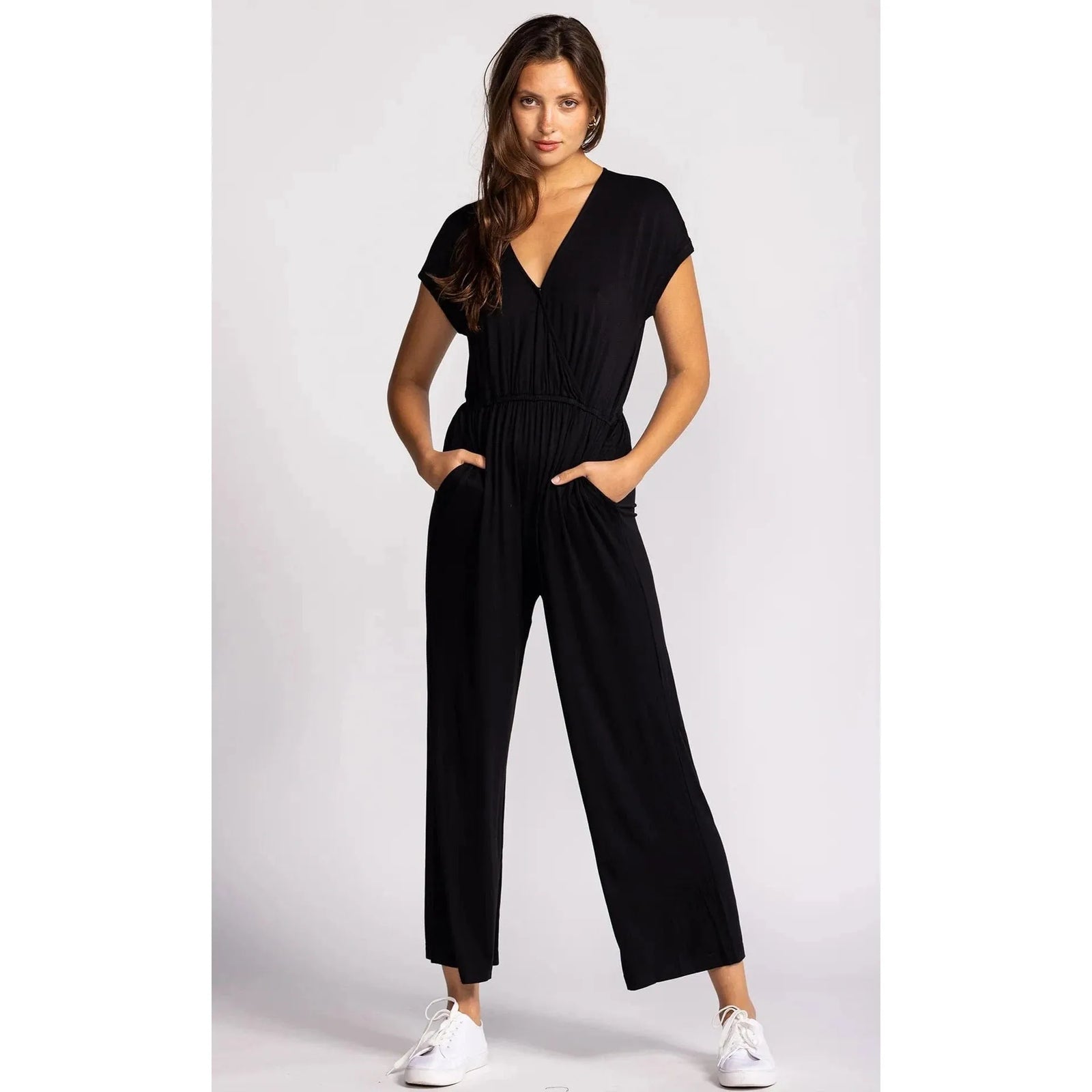 Stylish Black Pink Martini Eli Jumpsuit, perfect for any occasion, featuring a comfortable design and casual look.