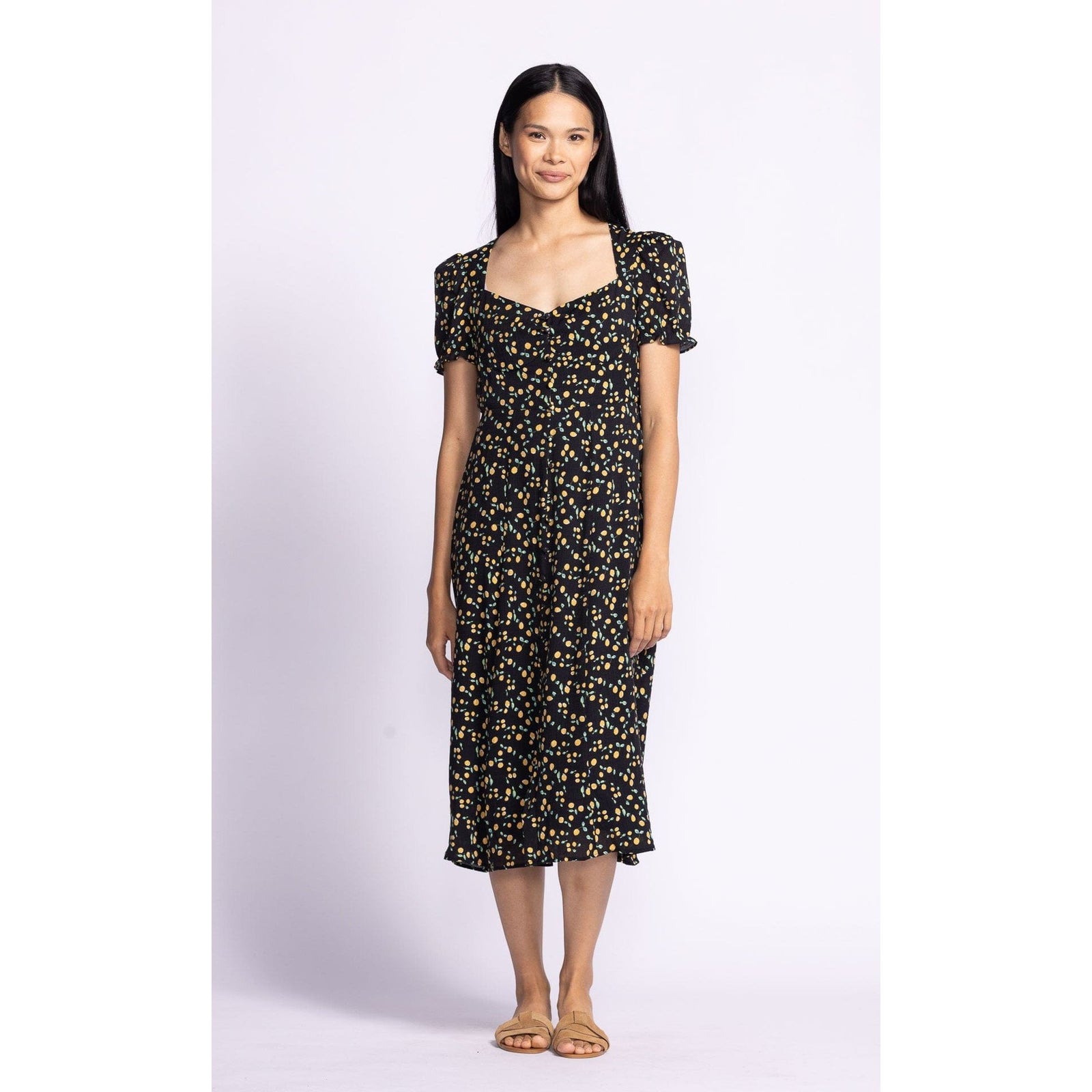 Flirty Pink Martini Lala Dress with sweetheart neckline and puff sleeves, perfect for turning heads.