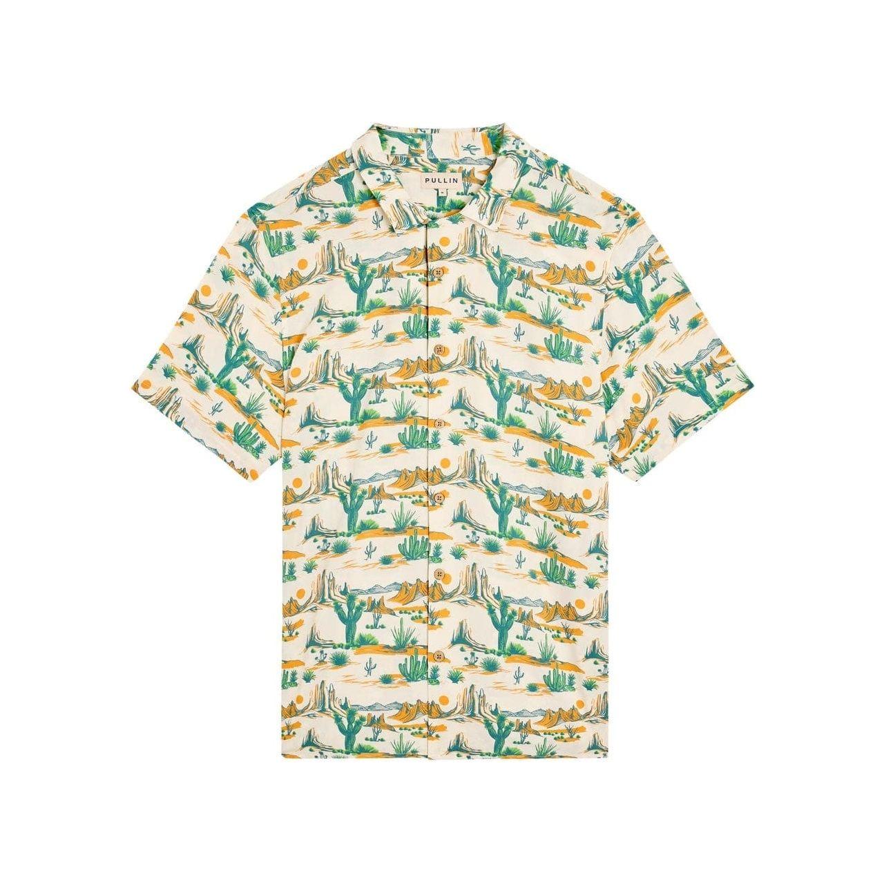 Pullin Farwest Beach Shirt featuring a vibrant Hawaiian pattern and coconut buttons for a stylish, relaxed look.