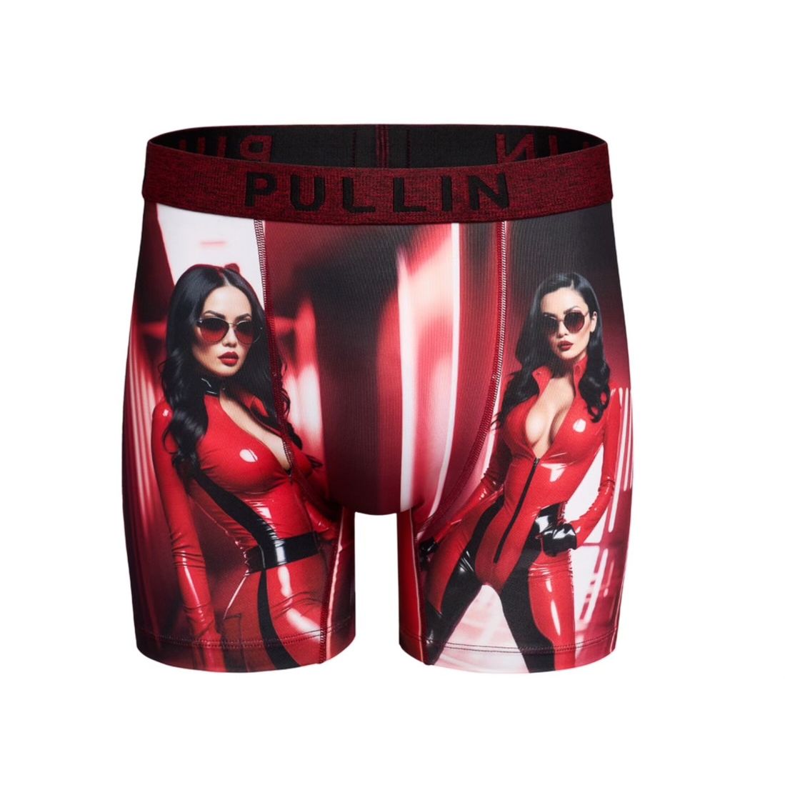 Pullin Fashion 2 Rouge Brief: red printed boxer shorts, long cut, label sewn on back, 40mm jacquard-elastic waistband.