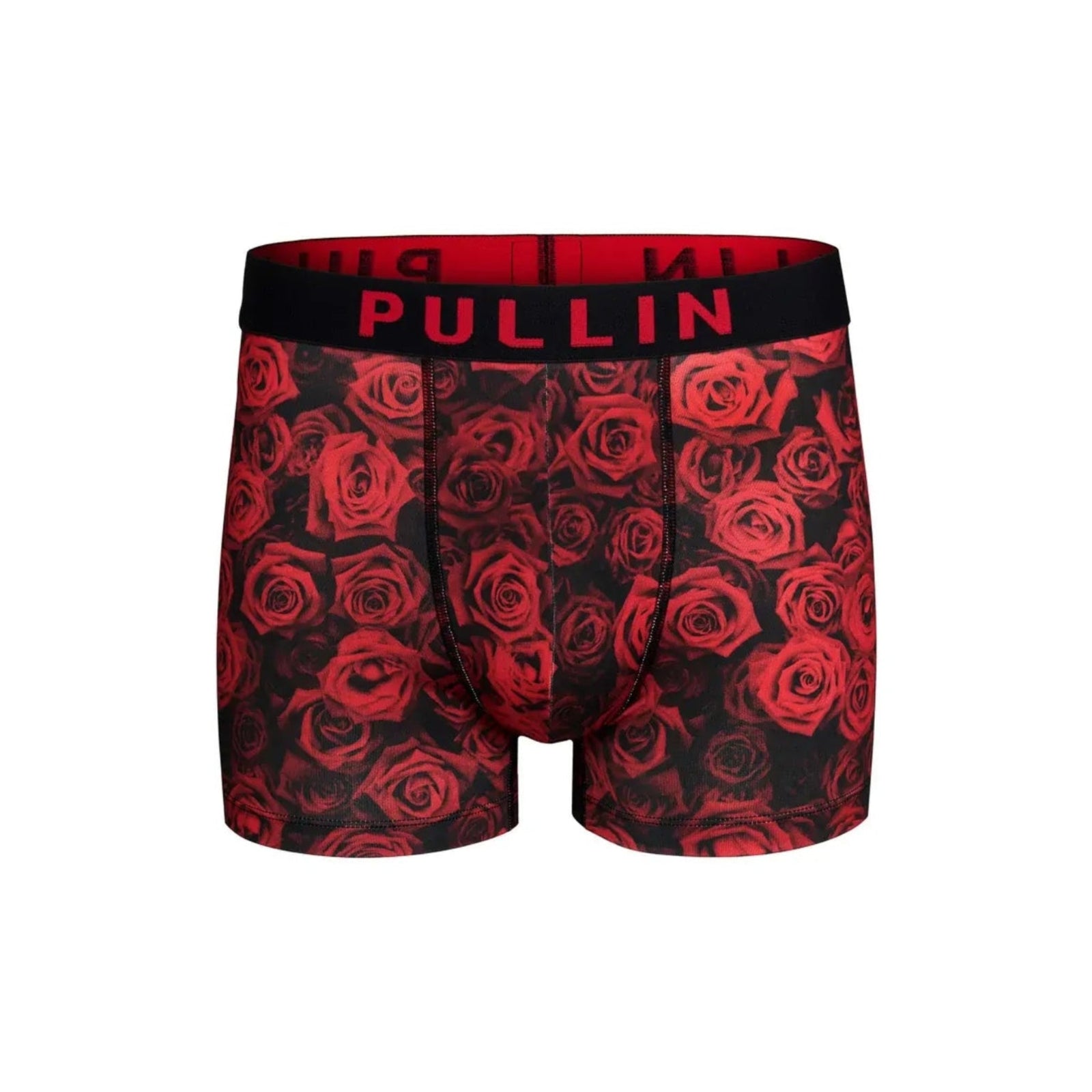 Pullin Master Amour boxer brief in red rose print with black 40mm jacquard waistband