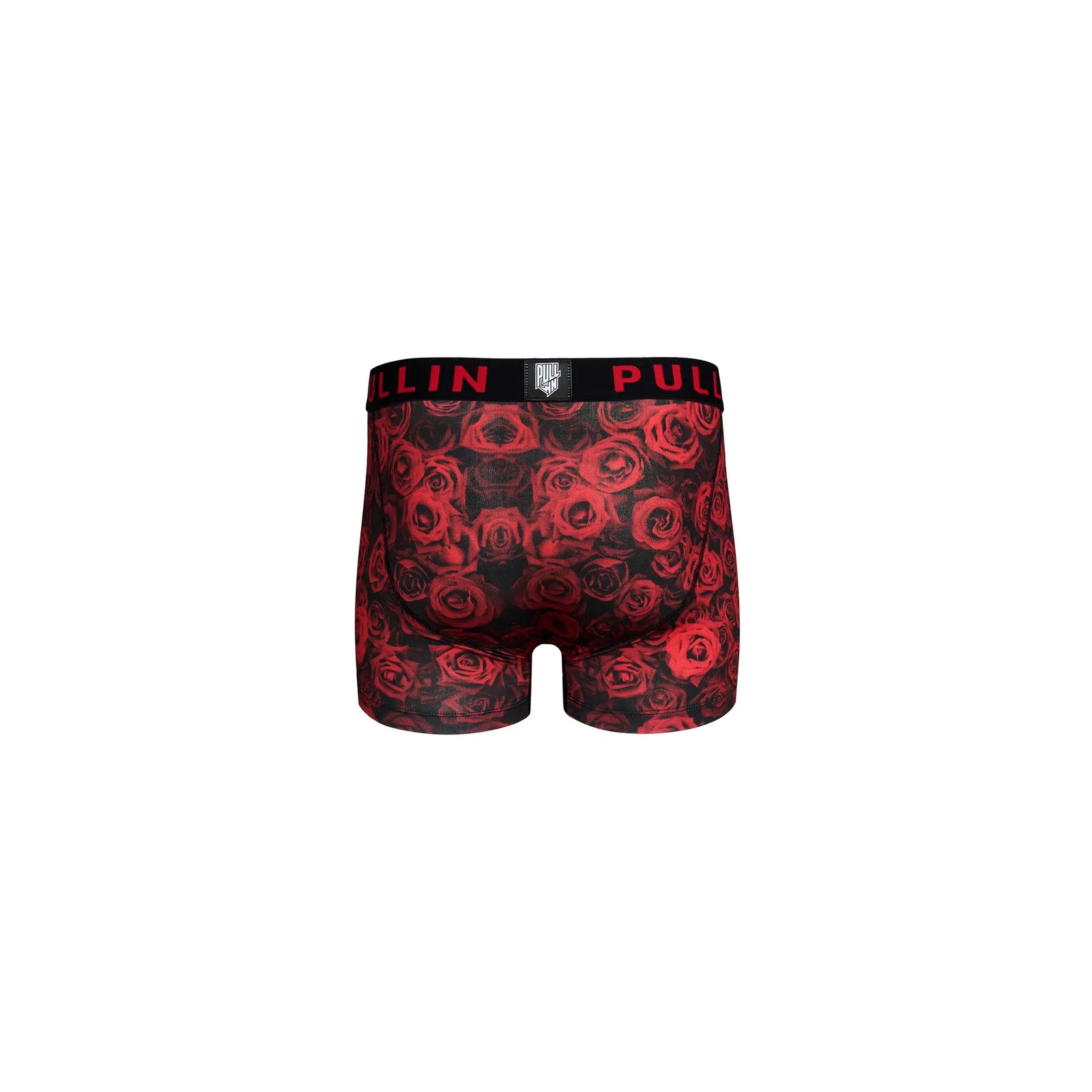 Pullin Master Amour boxer briefs in red rose print with wide 40mm black waistband.