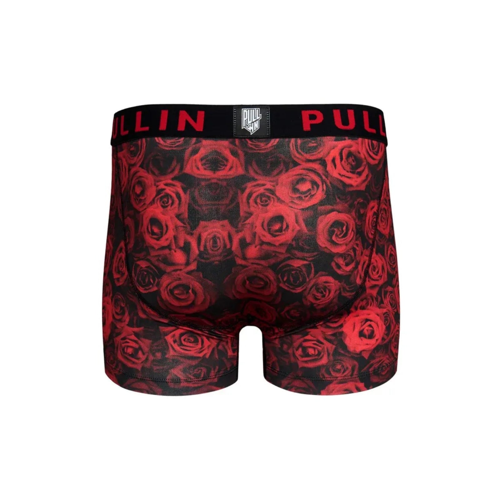 Pullin Master Amour boxer briefs in red rose print with wide 40mm black waistband.