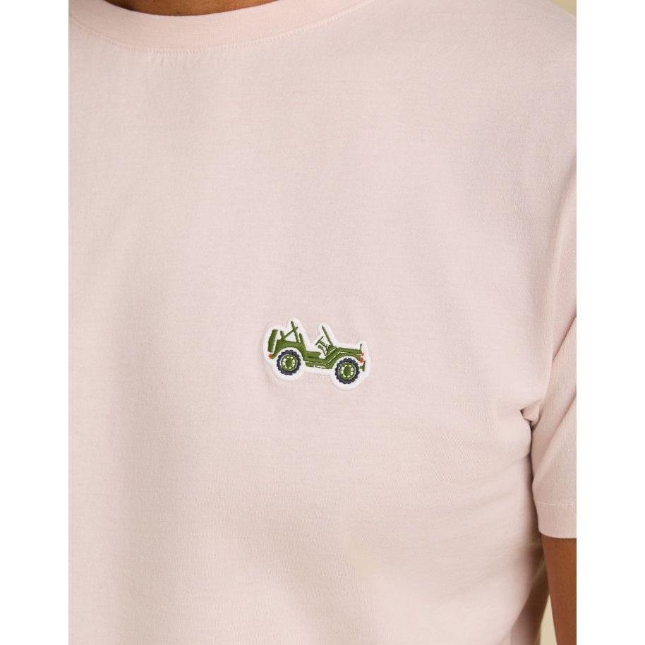 Stylish Pullin PatchJeep Tee in pink cotton featuring a fun patch design, perfect for casual wear.