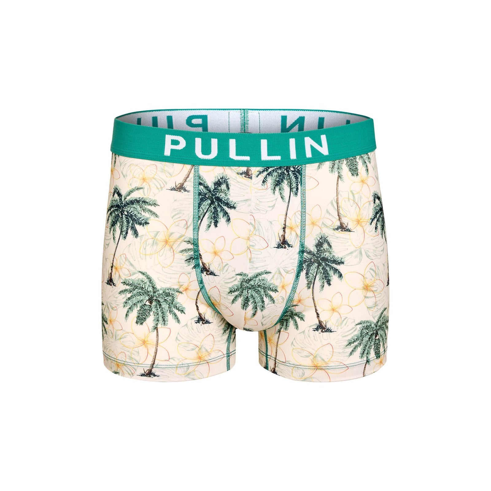 Pullin Master VeniceB Boxer Brief featuring a vibrant palm print, crafted for comfort with LYCRA® elastane.